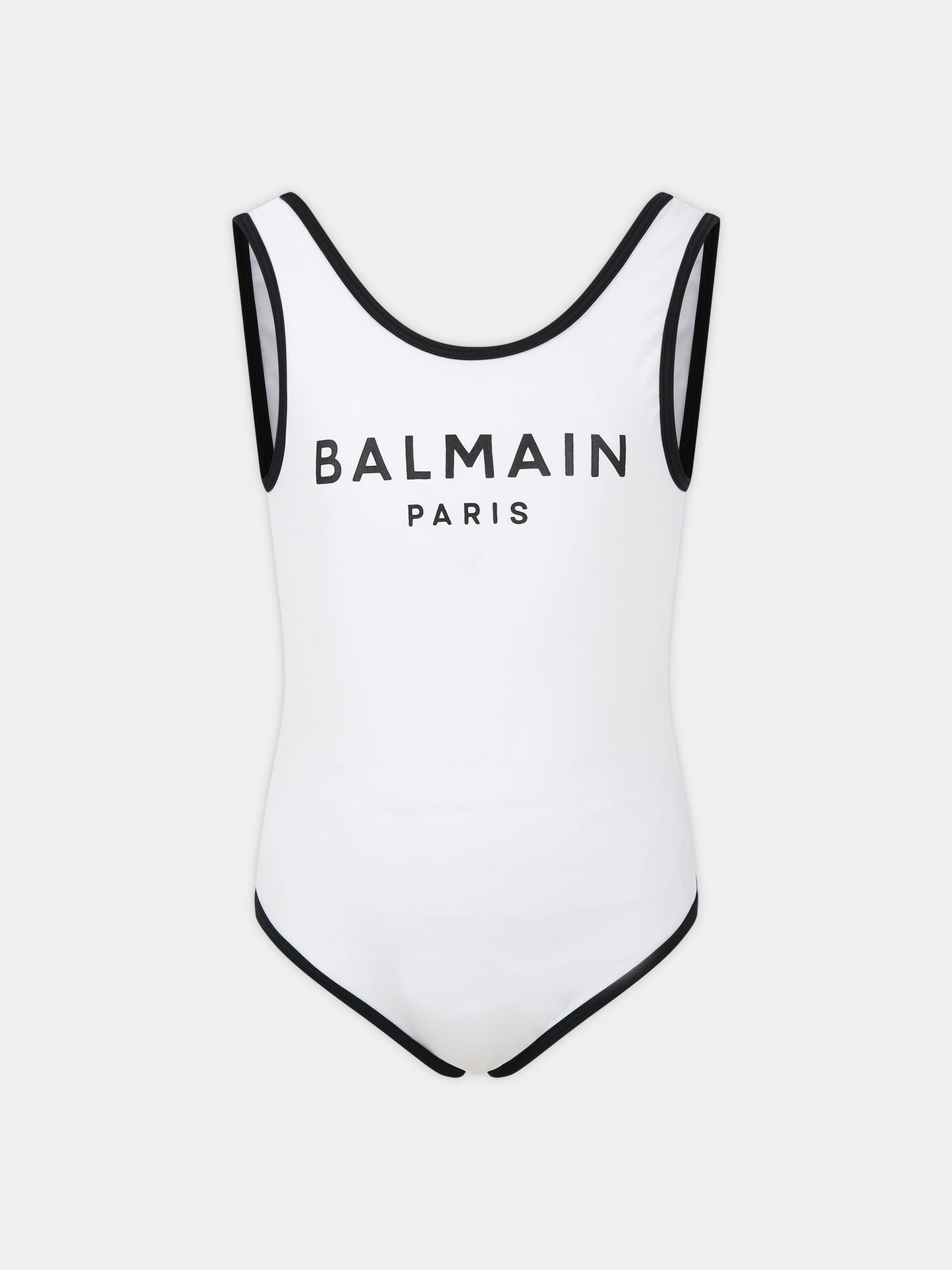 Costume bianco per bambina con logo,Balmain Kids,BSCA89 Z1172 100NE