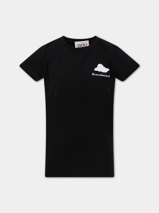T-shirt nera con nuvola bianca,Douuod Kids,108136