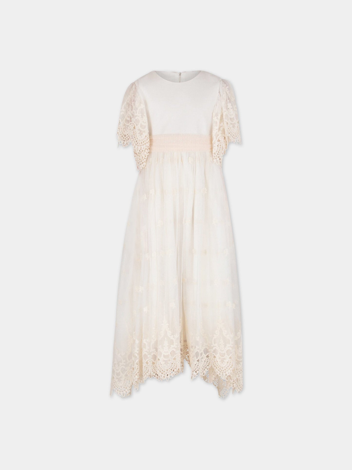 Abito avorio per bambina con dettagli in macramè,Teté & Martina,6006