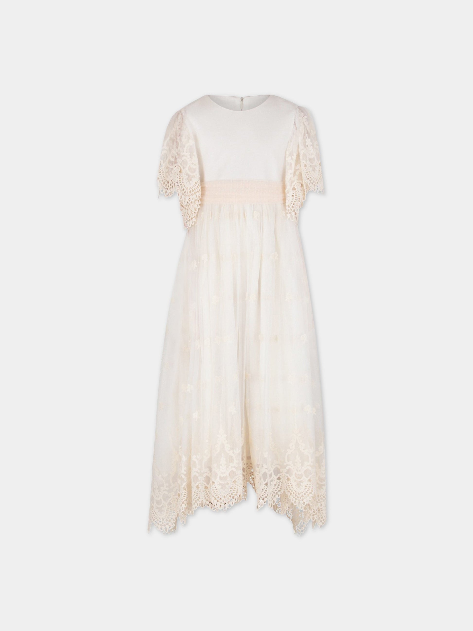Abito avorio per bambina con dettagli in macramè,Teté & Martina,6006