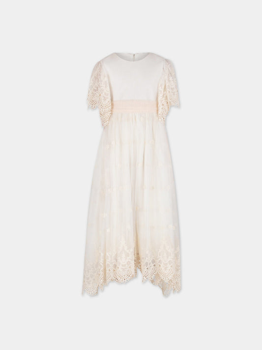 Abito avorio per bambina con dettagli in macramè,Teté & Martina,6006