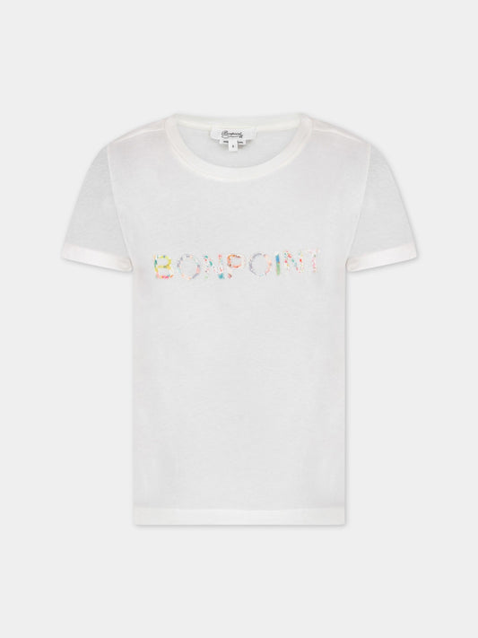 T-shrit bianca per donna con logo,Bonpoint,E20BTI5935TE 102A