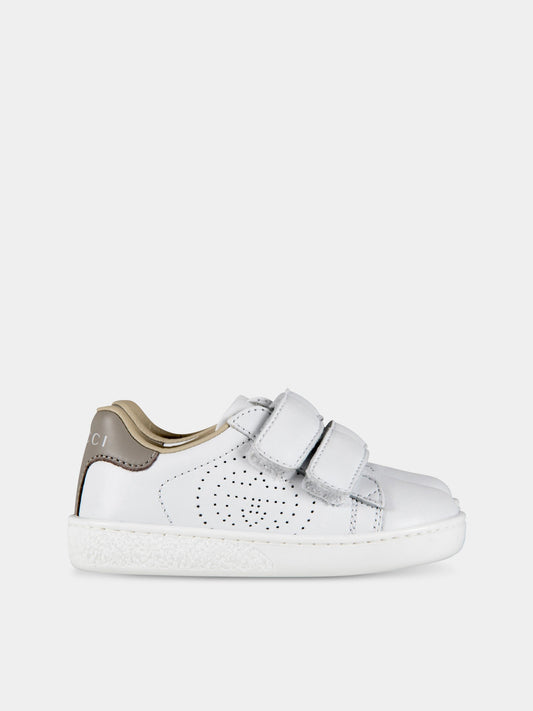 Sneaker bianche per bambini con doppia GG,Gucci Kids,630287/86/19 BLN70 9060