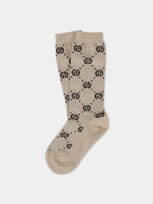 Calze beige per bambina con doppia GG,Gucci Kids,480715 4K443 9260