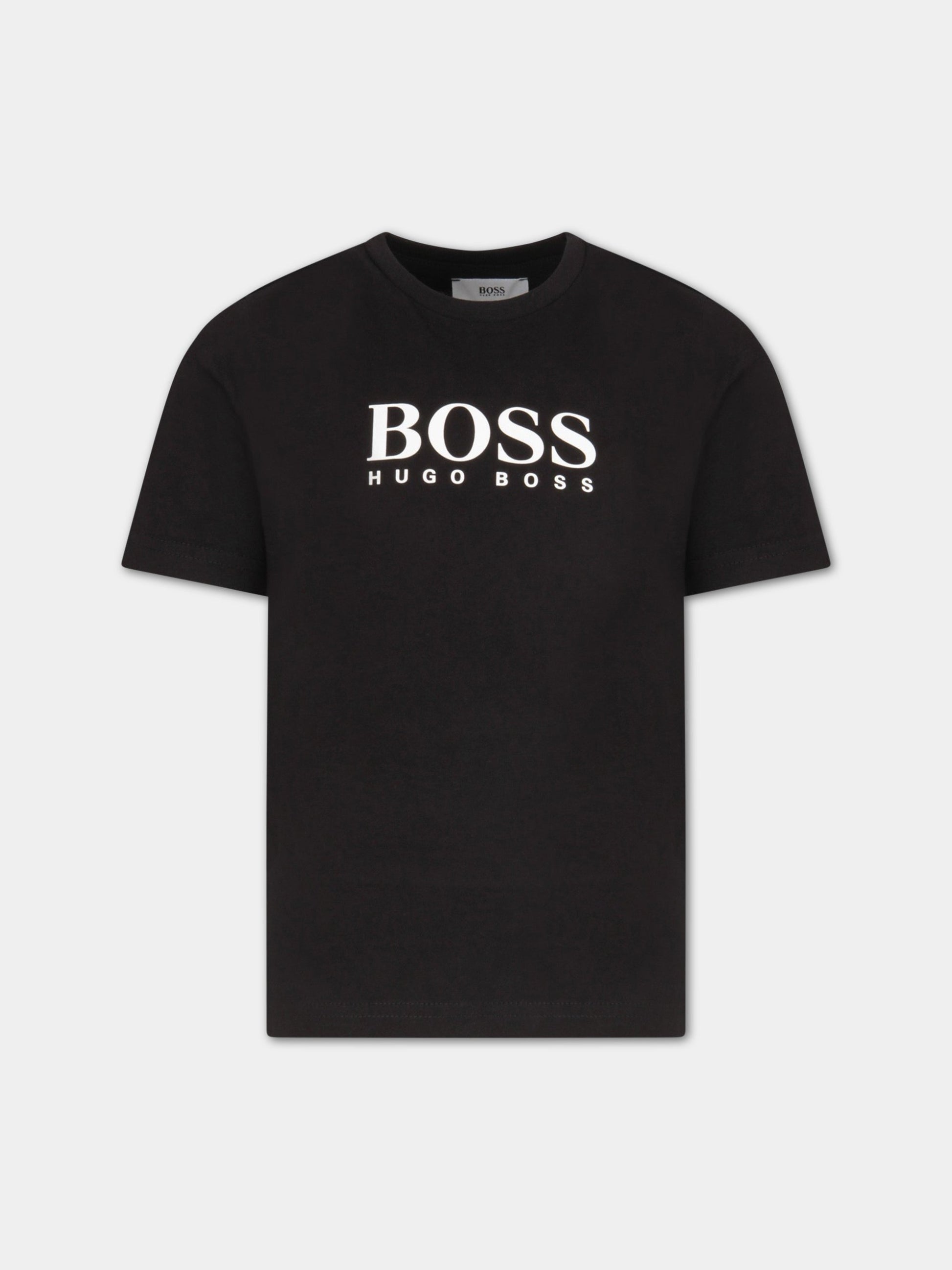 T-shirt nera per bambino con logo,Hugo Boss,J25P13 09B