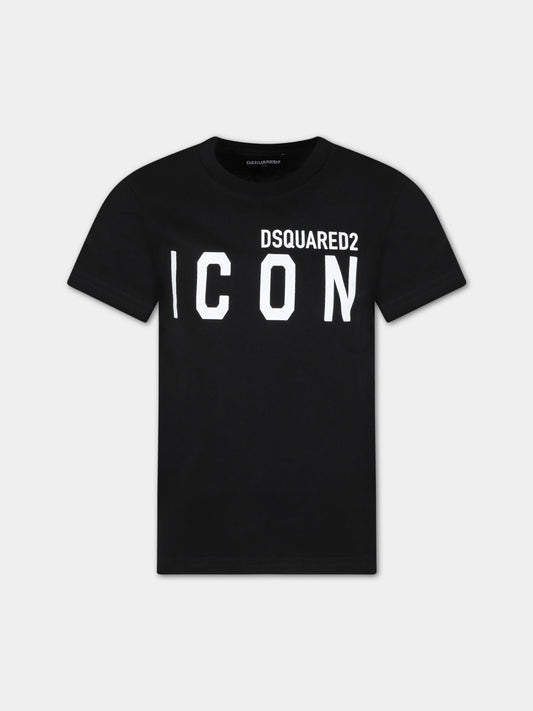 T-shirt nera per bambini con logo,Dsquared2,DQ048S D002F DQ900