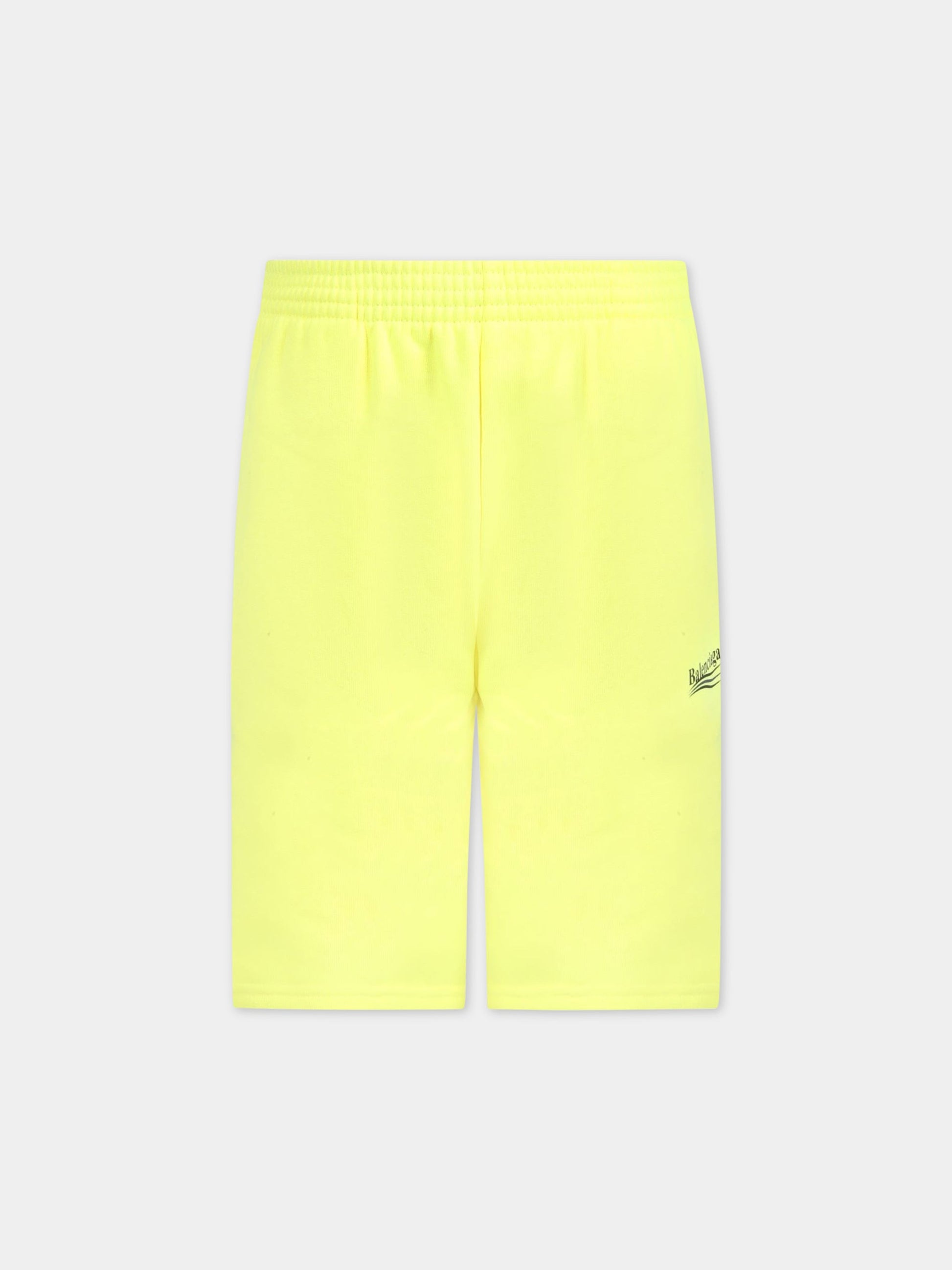 Short giallo fluo per bambini con logo,Balenciaga,621789 TIVB4 7110