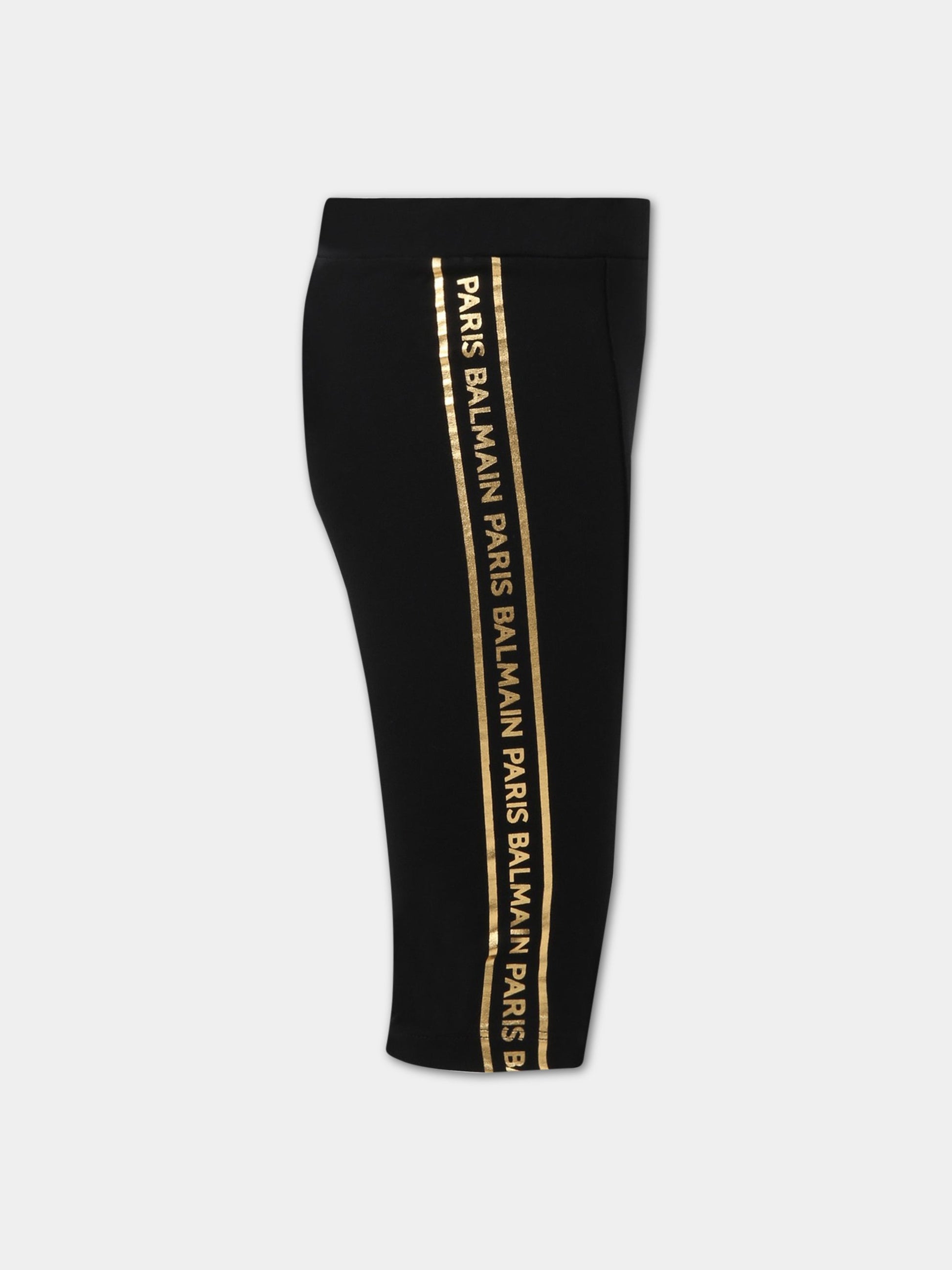 Leggings nero per bambina con loghi,Balmain Kids,6O6179 OB690 930OR