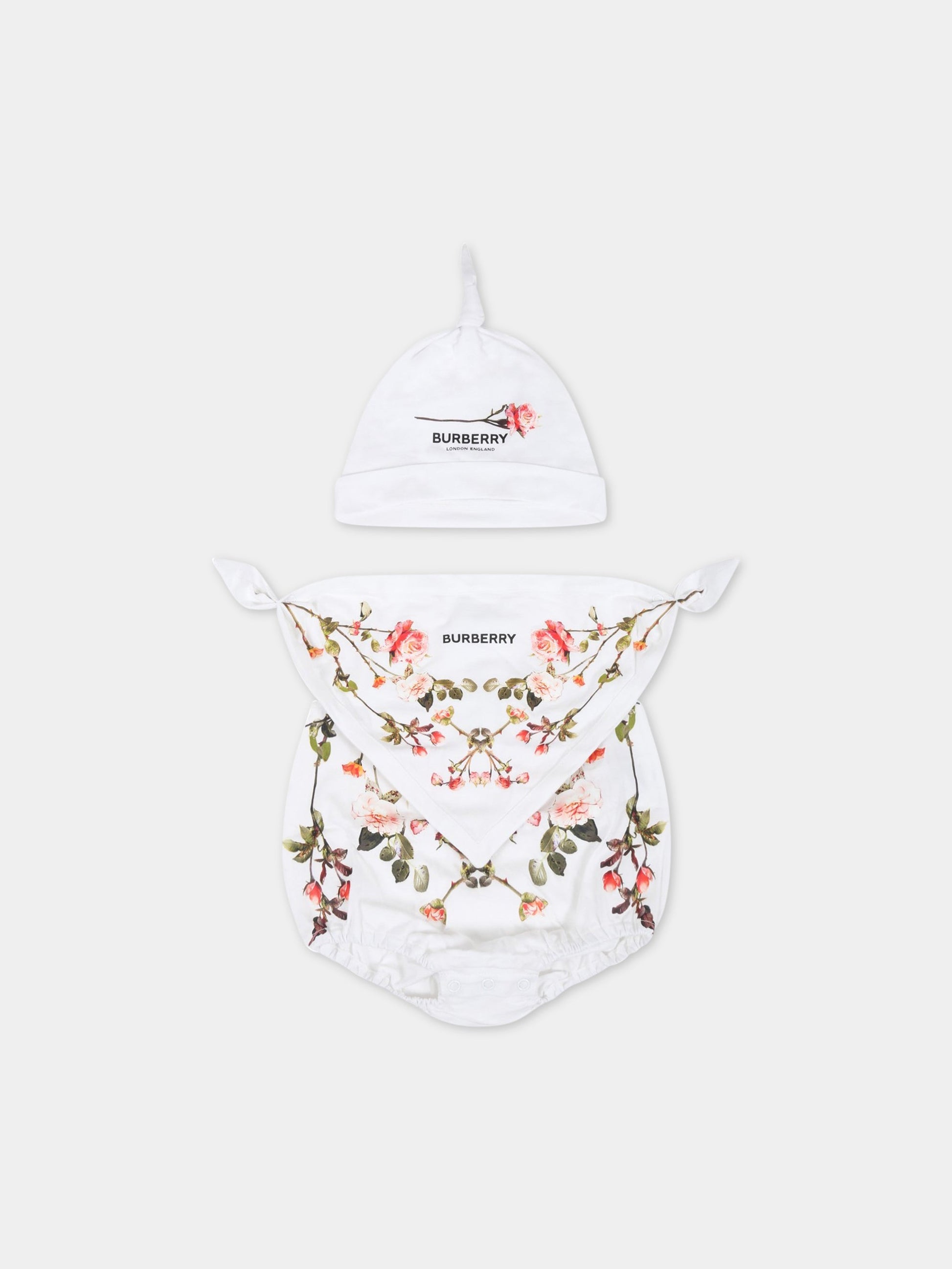Set bianco per neonata con rose,Burberry Kids,8038386