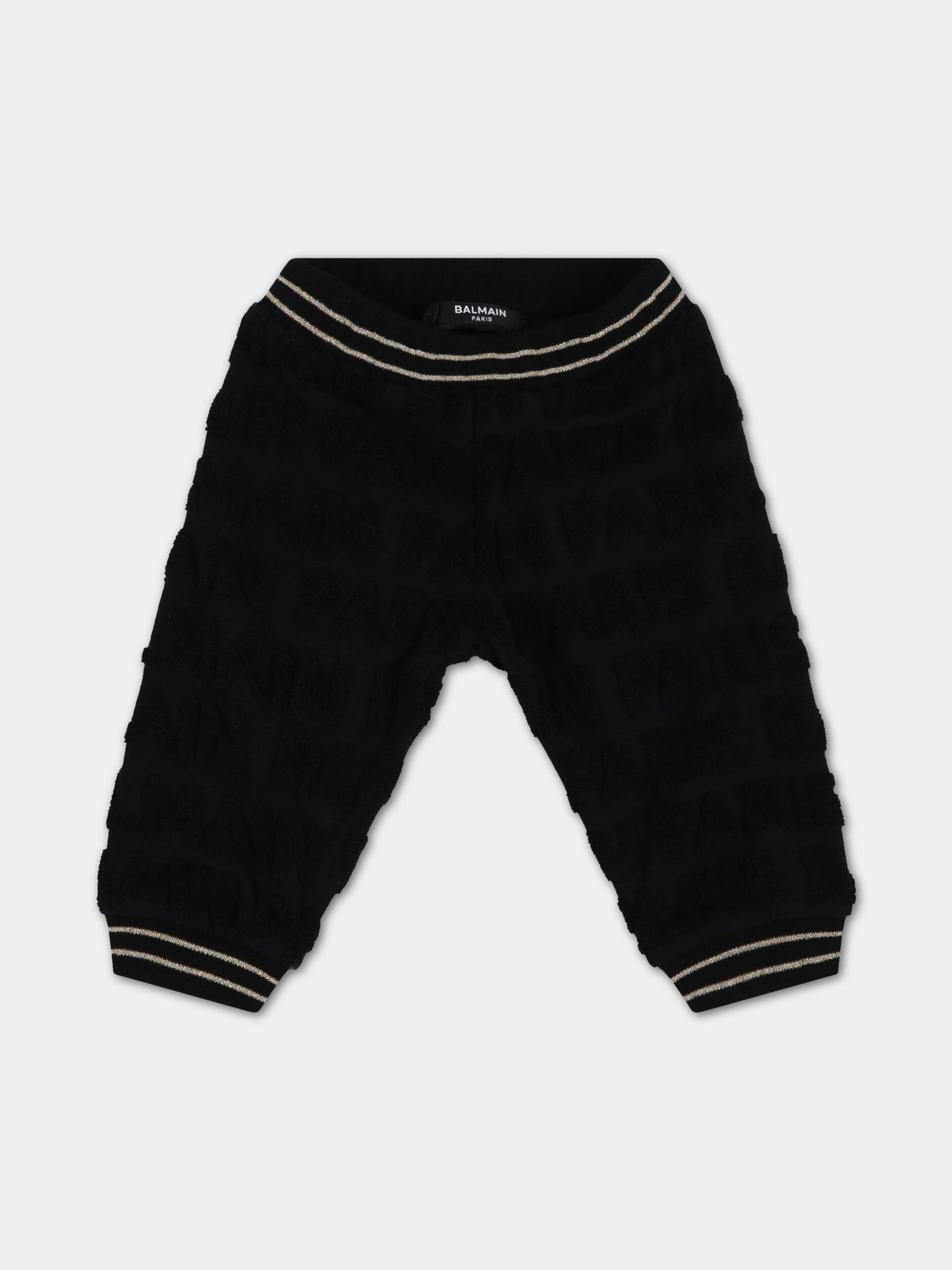 Pantaloni neri per neonati con logo in rilevo,Balmain Kids,6P6B60 V0022 930
