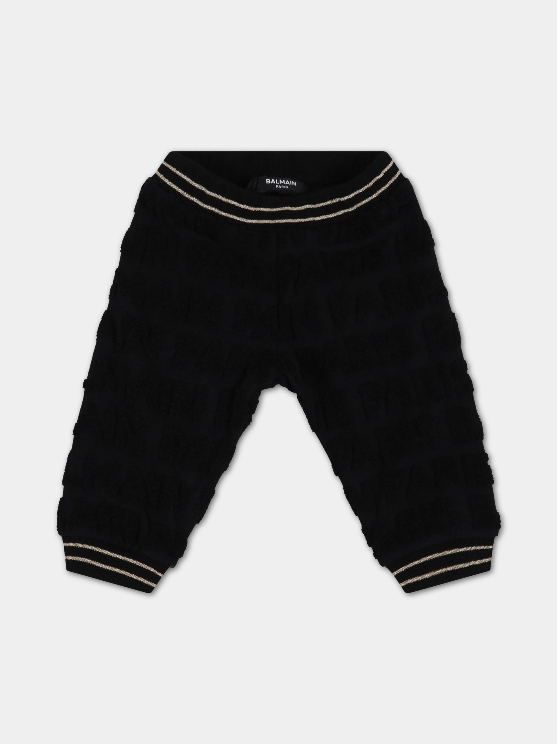 Pantaloni neri per neonati con logo in rilevo,Balmain Kids,6P6B60 V0022 930