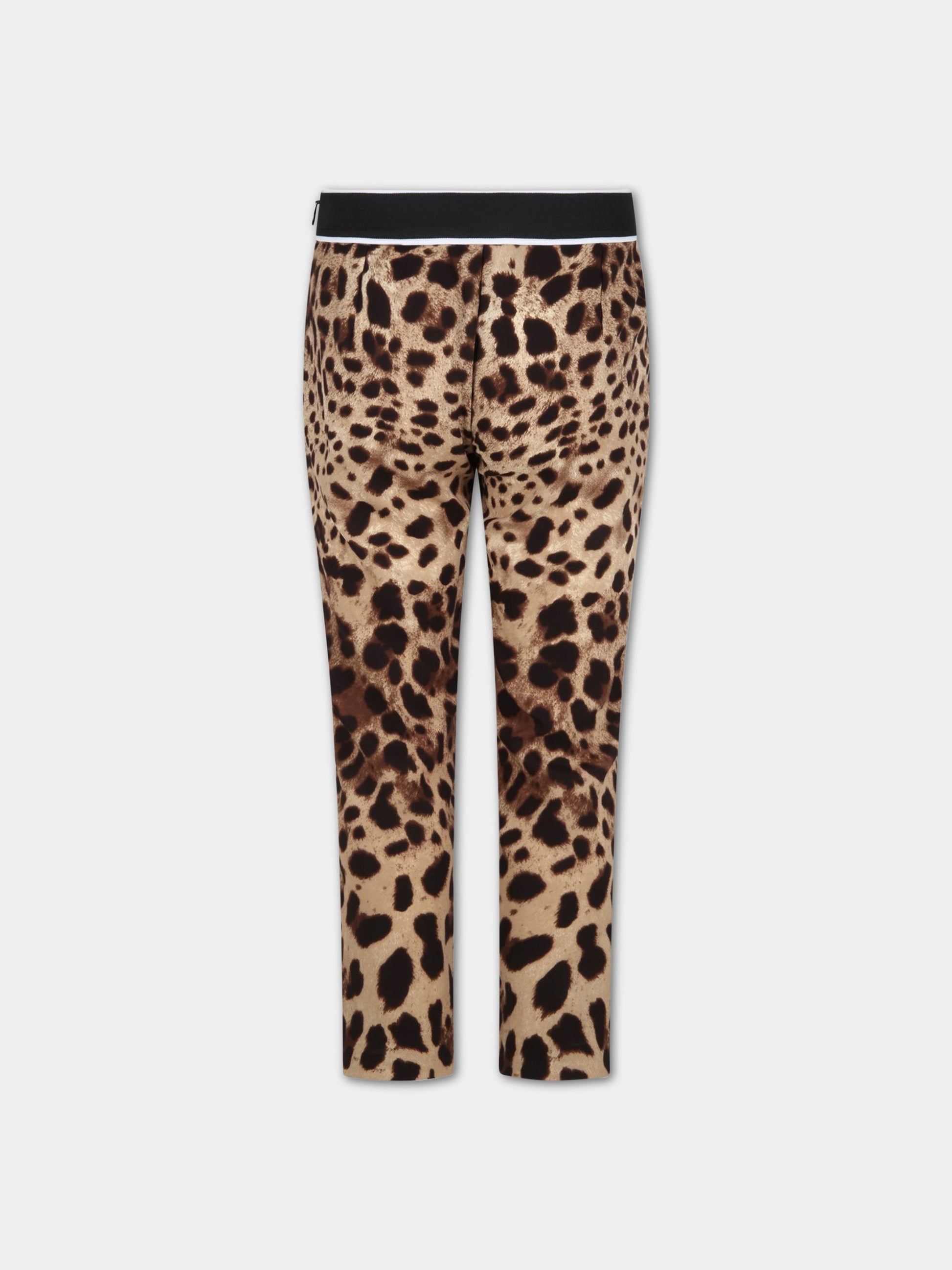 Pantaloni beige per bambina con logo bianco,Dolce & Gabbana Kids,L51P51 G7BIJ HY13M