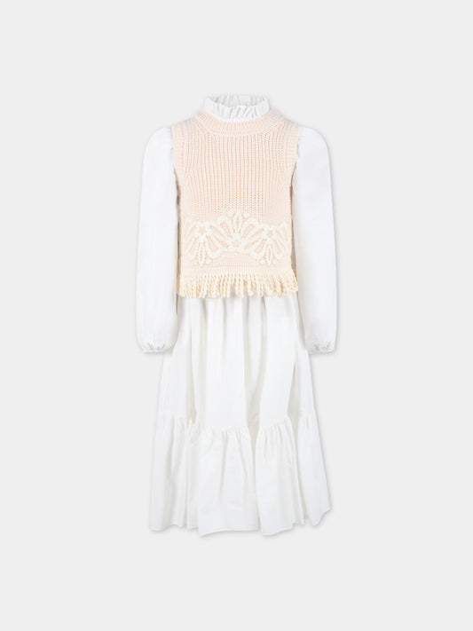 Vestito bianco per bambina,Ermanno Scervino Junior,ESFAB030 CA199 YS001 0000