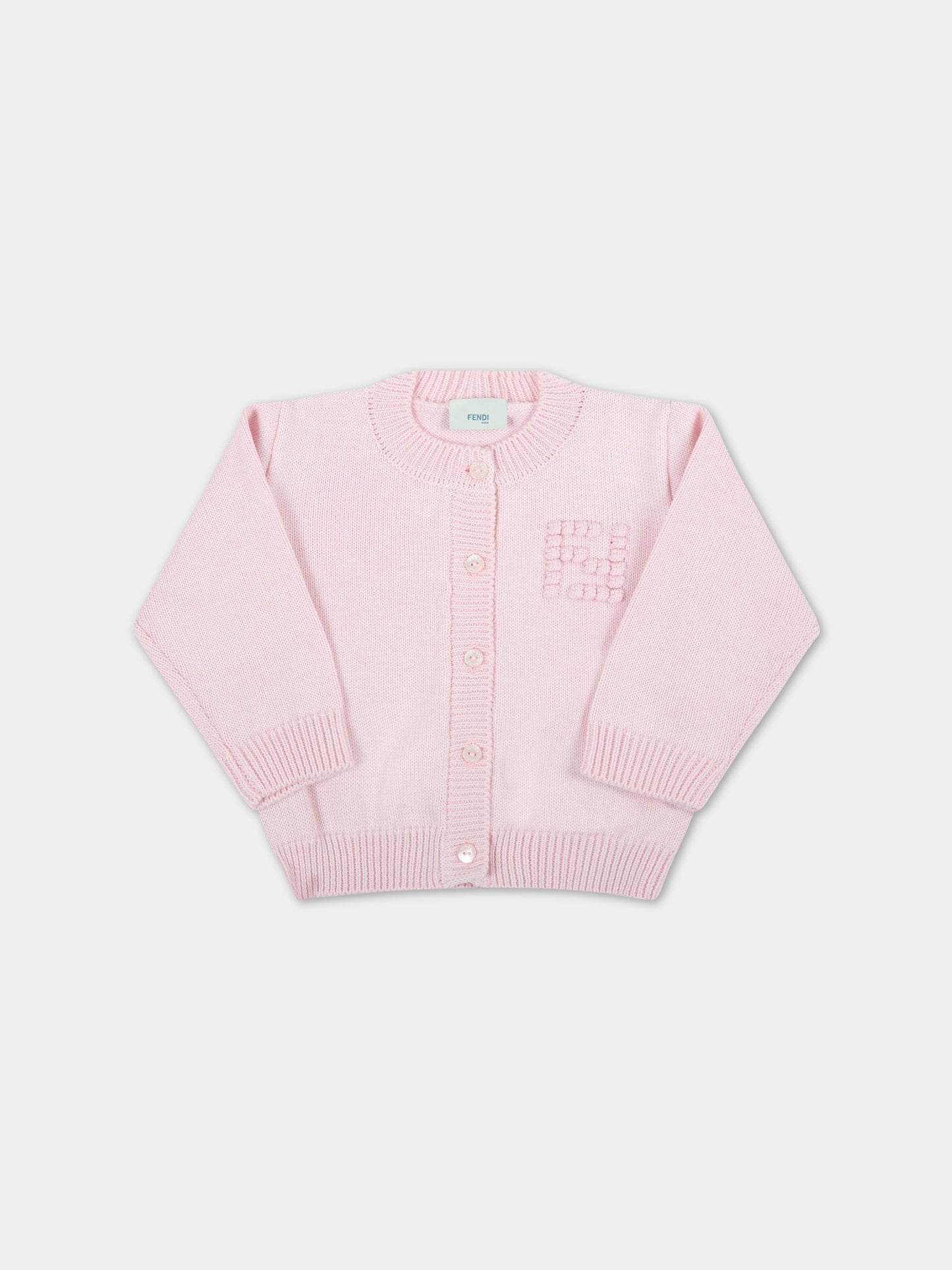 Cardigan rosa per neonata con logo ricamato,Fendi Kids,BUG074 AG1L F0C11