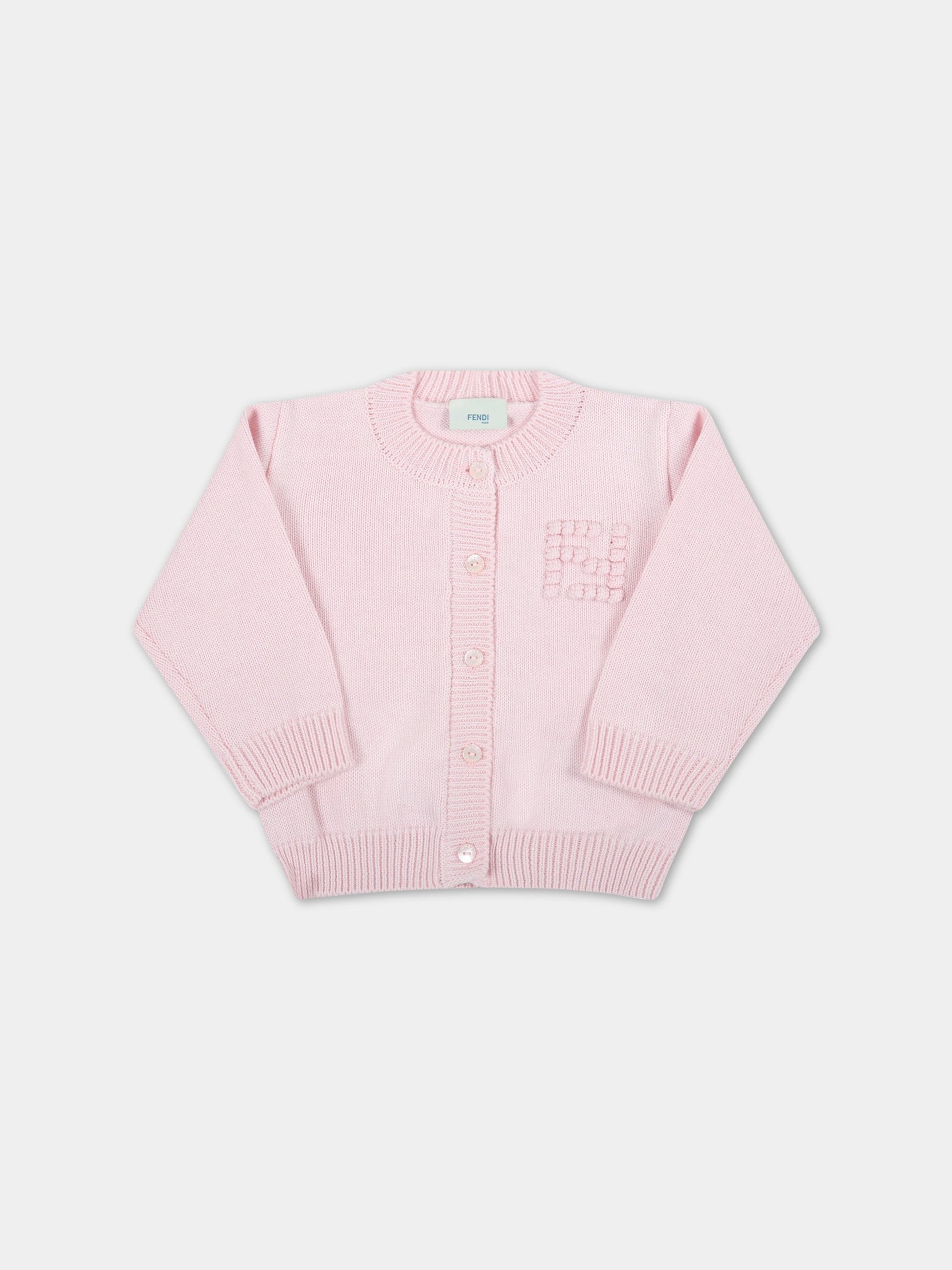 Cardigan rosa per neonata con logo ricamato,Fendi Kids,BUG074 AG1L F0C11