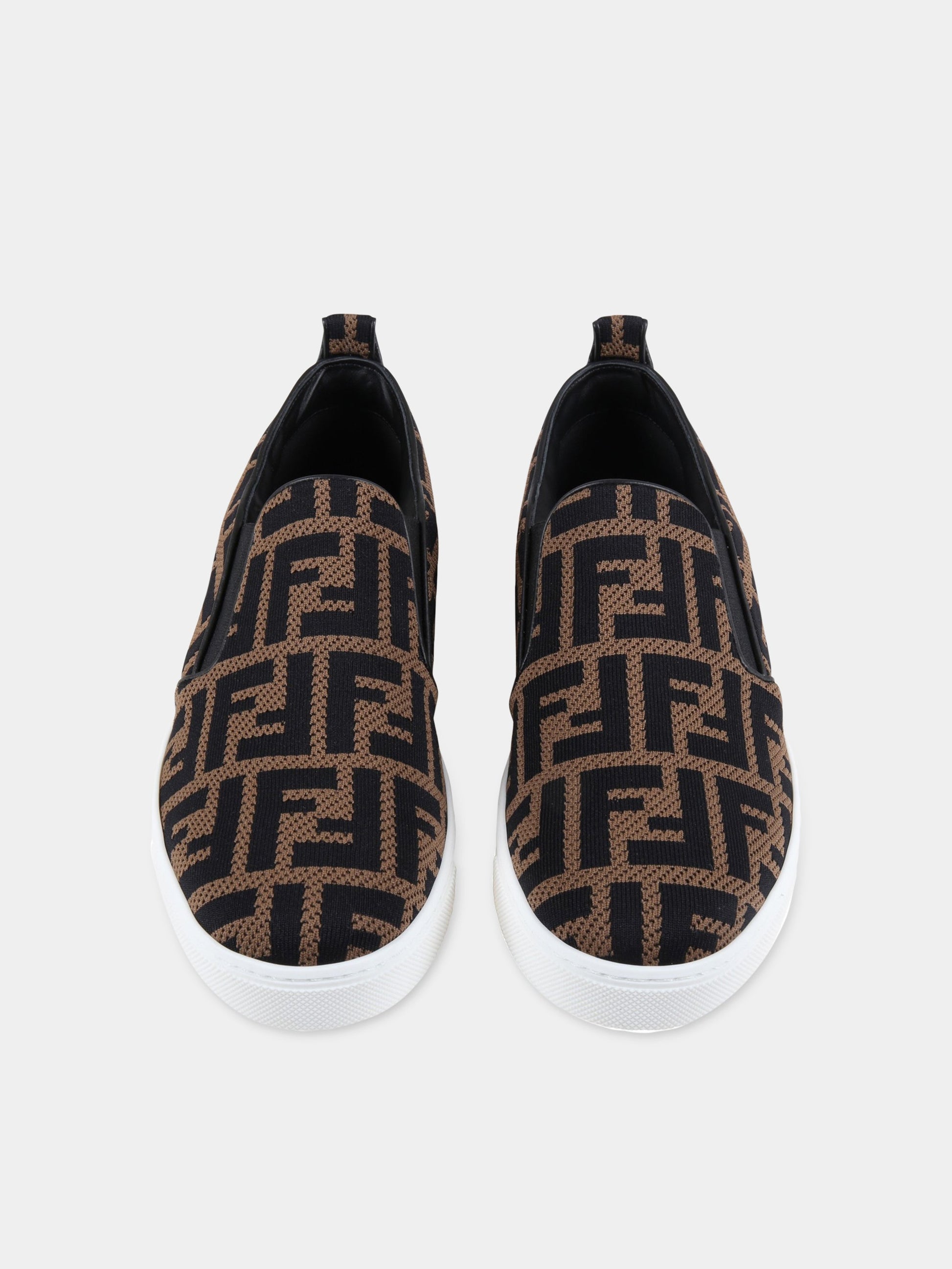 Slip on marroni per bambini con doppie FF,Fendi Kids,JMR368 AD8D F0R7V