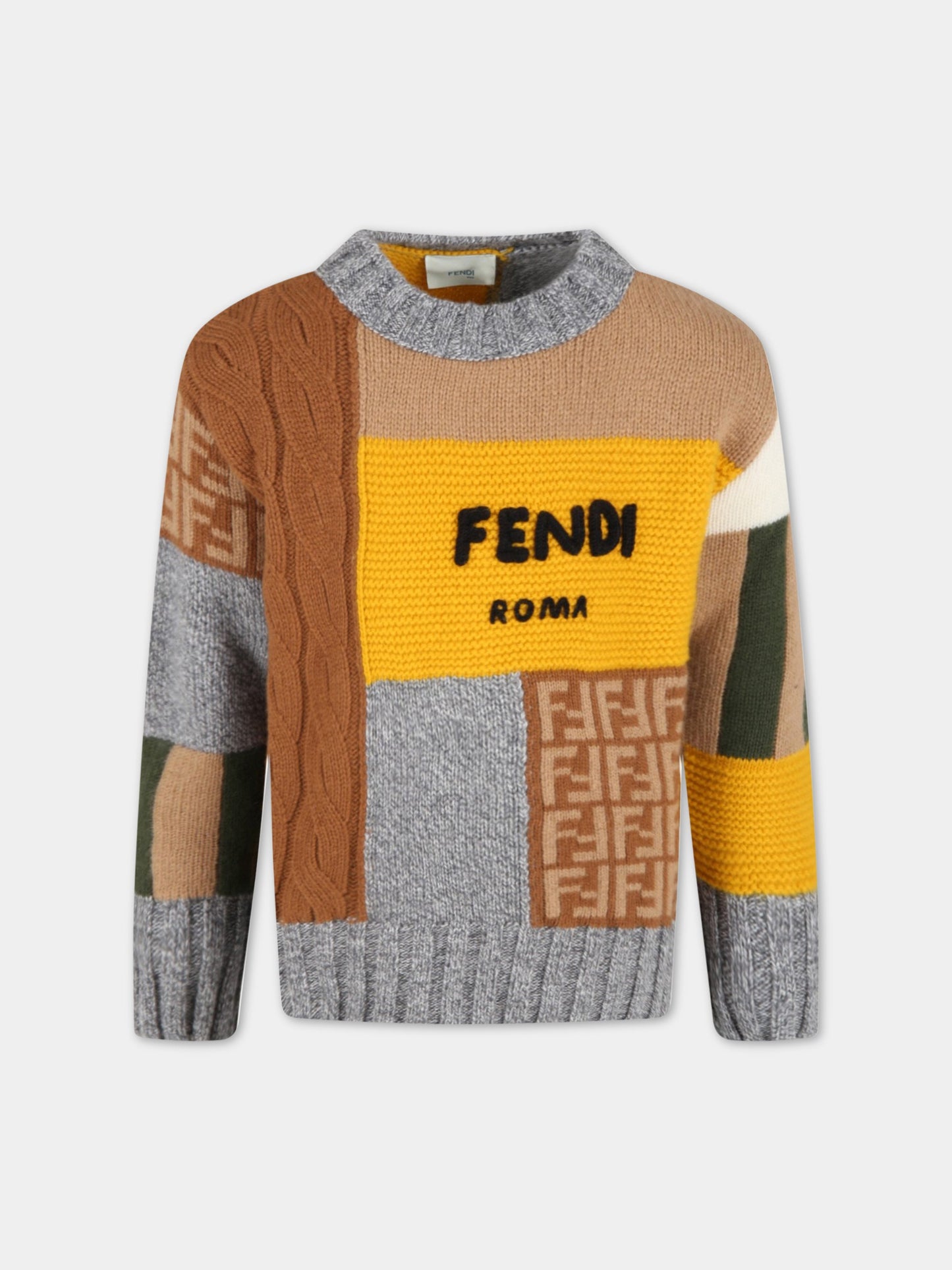 Maglione multicolor per bambino con logo nero,Fendi Kids,JUG013 AG1C F0ZA0