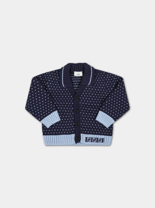 Cardigan blu per neonato con doppie FF,Fendi Kids,BMG089 AG2R F15A0