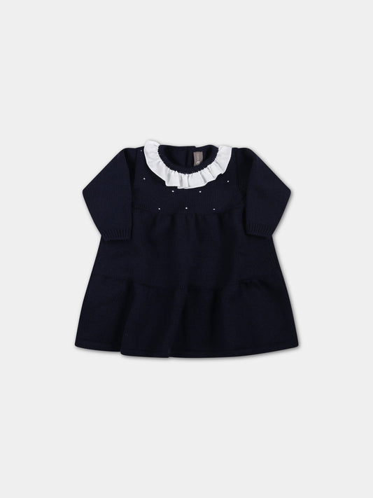 Vestito blu per neoanta con rouche,Little Bear,3021 BLU/LATTE