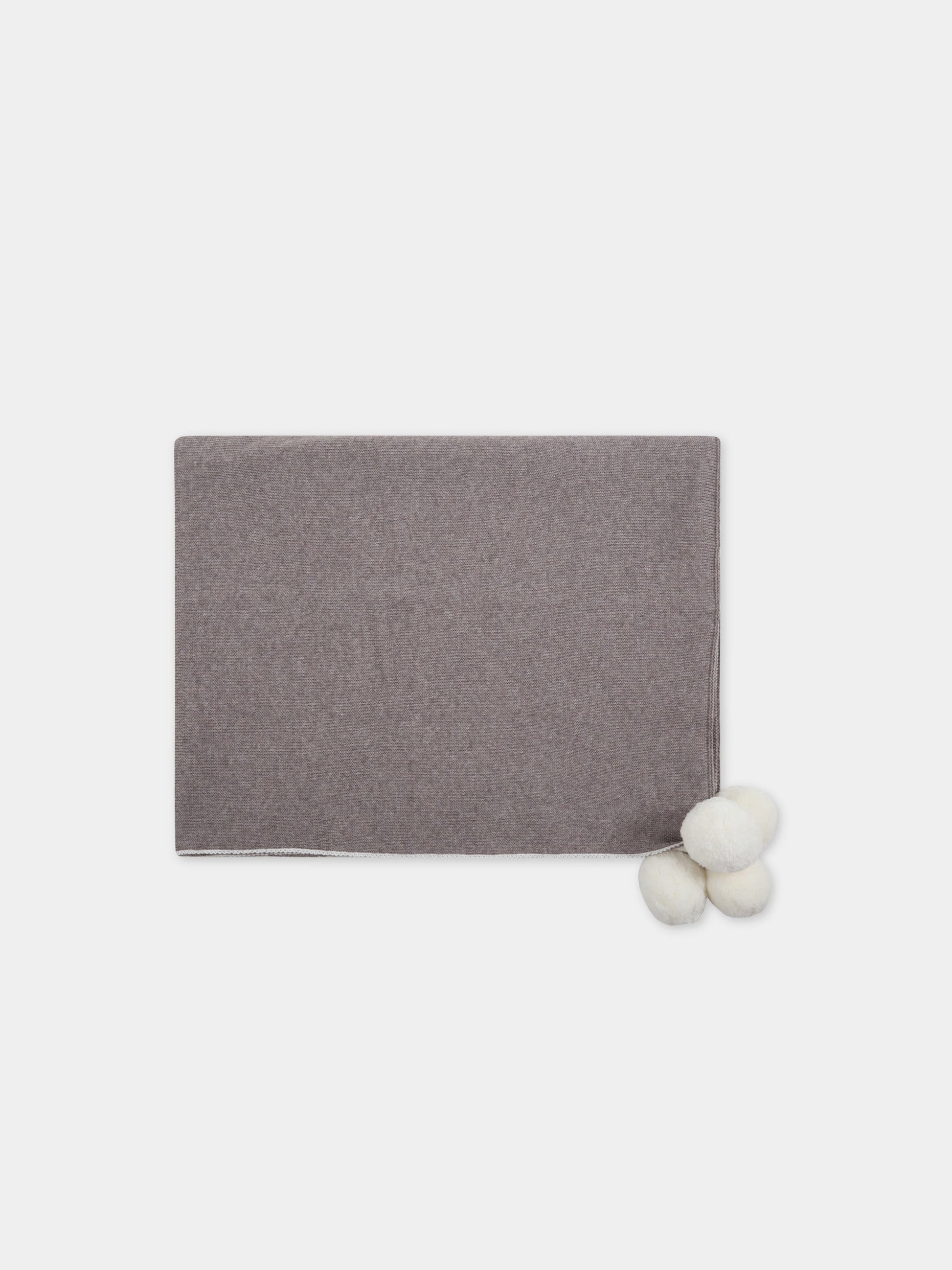 Coperta multicolor per neonati con pompon,Little Bear,3136 TORTORA/LATTE