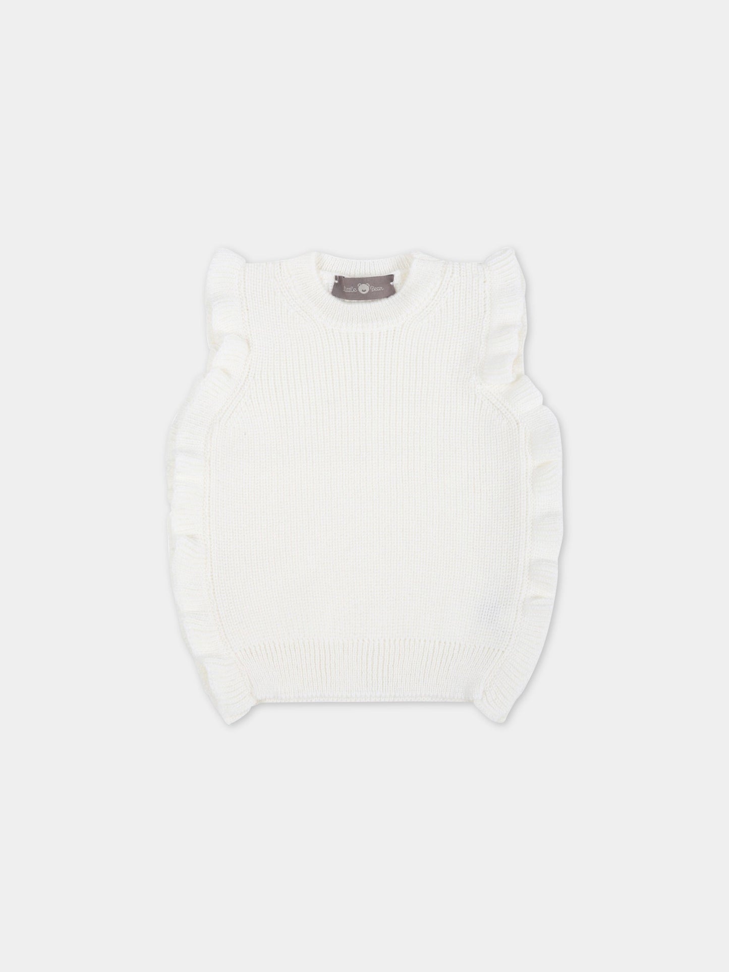 Gilet avorio per neonata con rouche,Little Bear,3165 LATTE