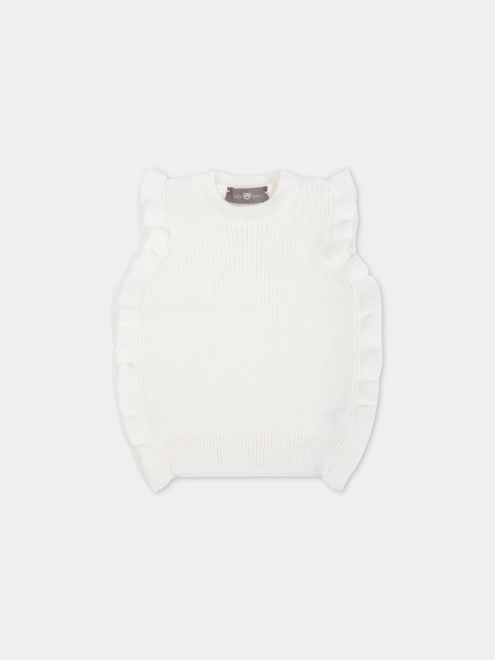 Gilet avorio per neonata con rouche,Little Bear,3165 LATTE