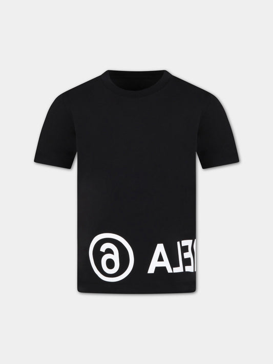 T-shirt nera per bambini con logo,Mm6 Maison Margiela,M60033 MM010 M6900