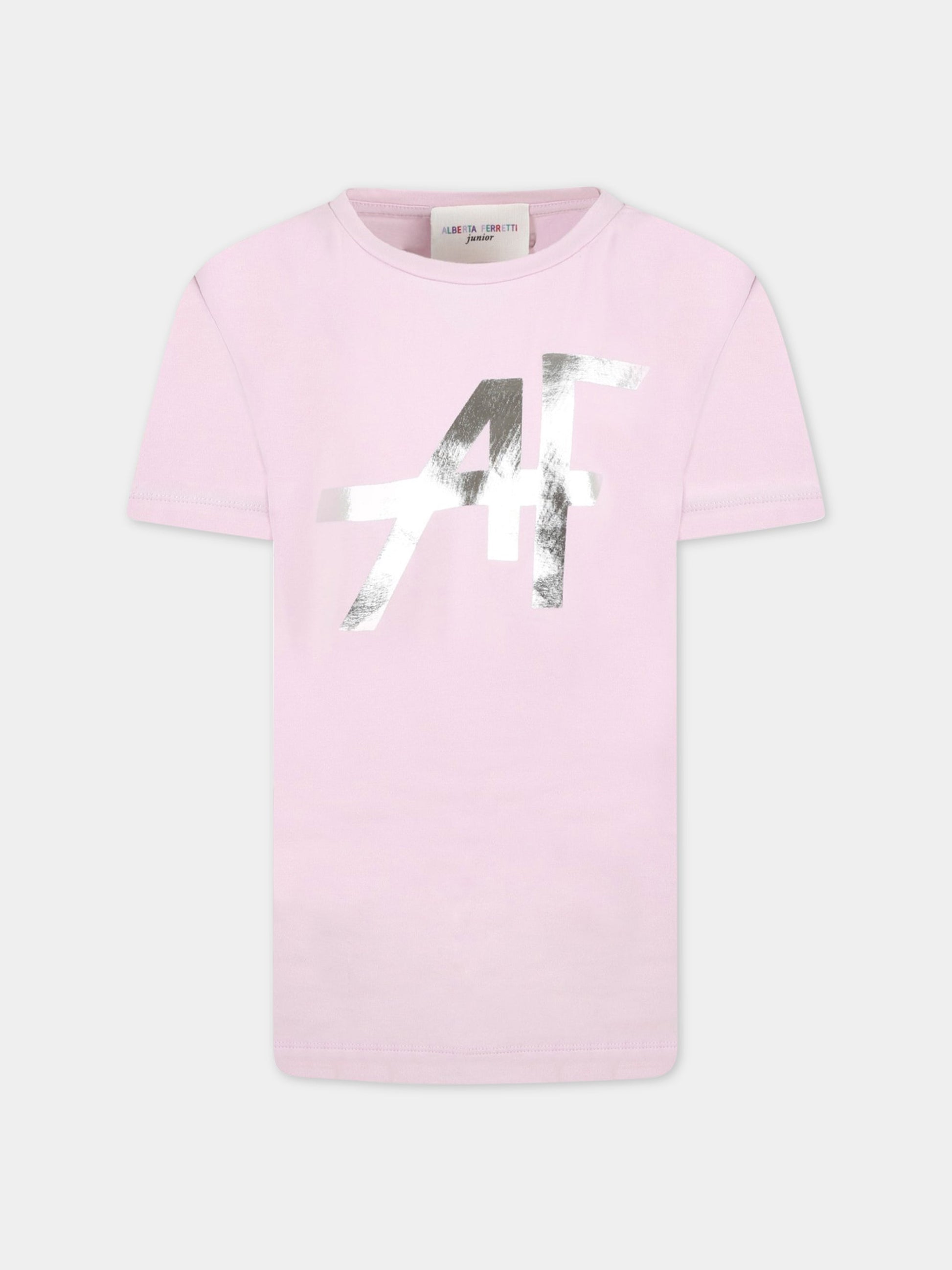 T-shirt lilla per bambina con logo argentato,Alberta Ferretti Junior,025412 042