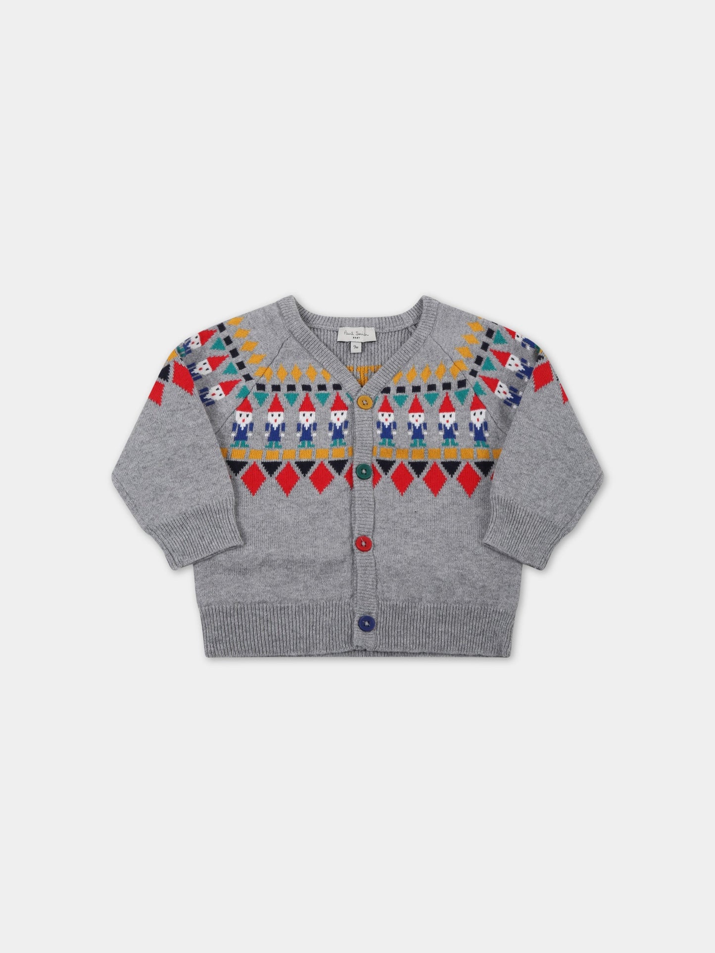 Cardigan grigio per neonato con Babbi Natale,Paul Smith Junior,P05078 A53