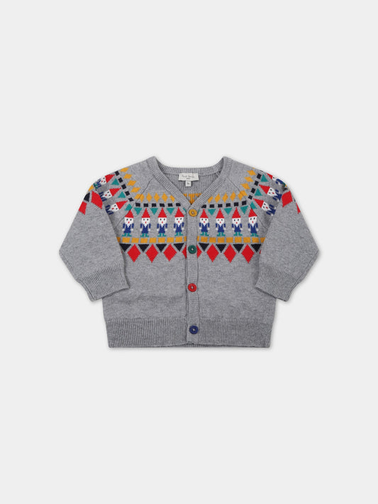 Cardigan grigio per neonato con Babbi Natale,Paul Smith Junior,P05078 A53