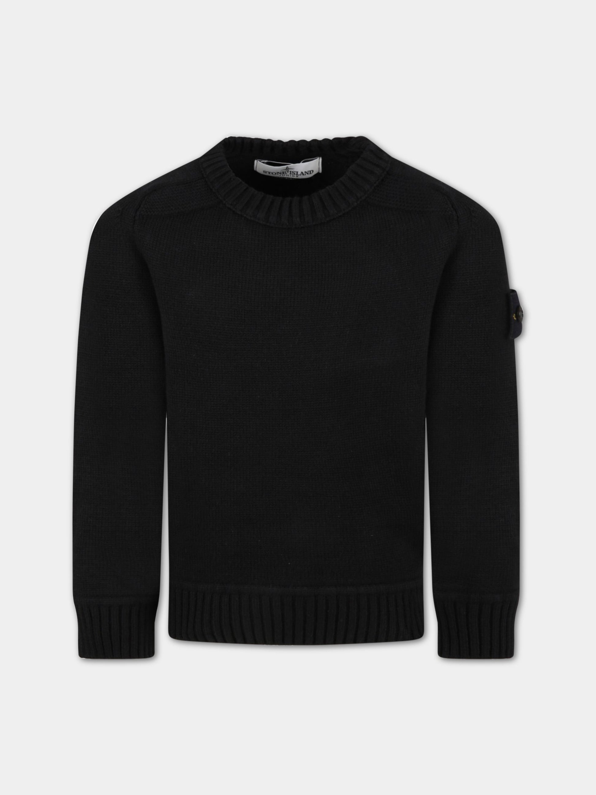 Maglione nero per bambino con iconica bussola,Stone Island Junior,7516515A2 V0029