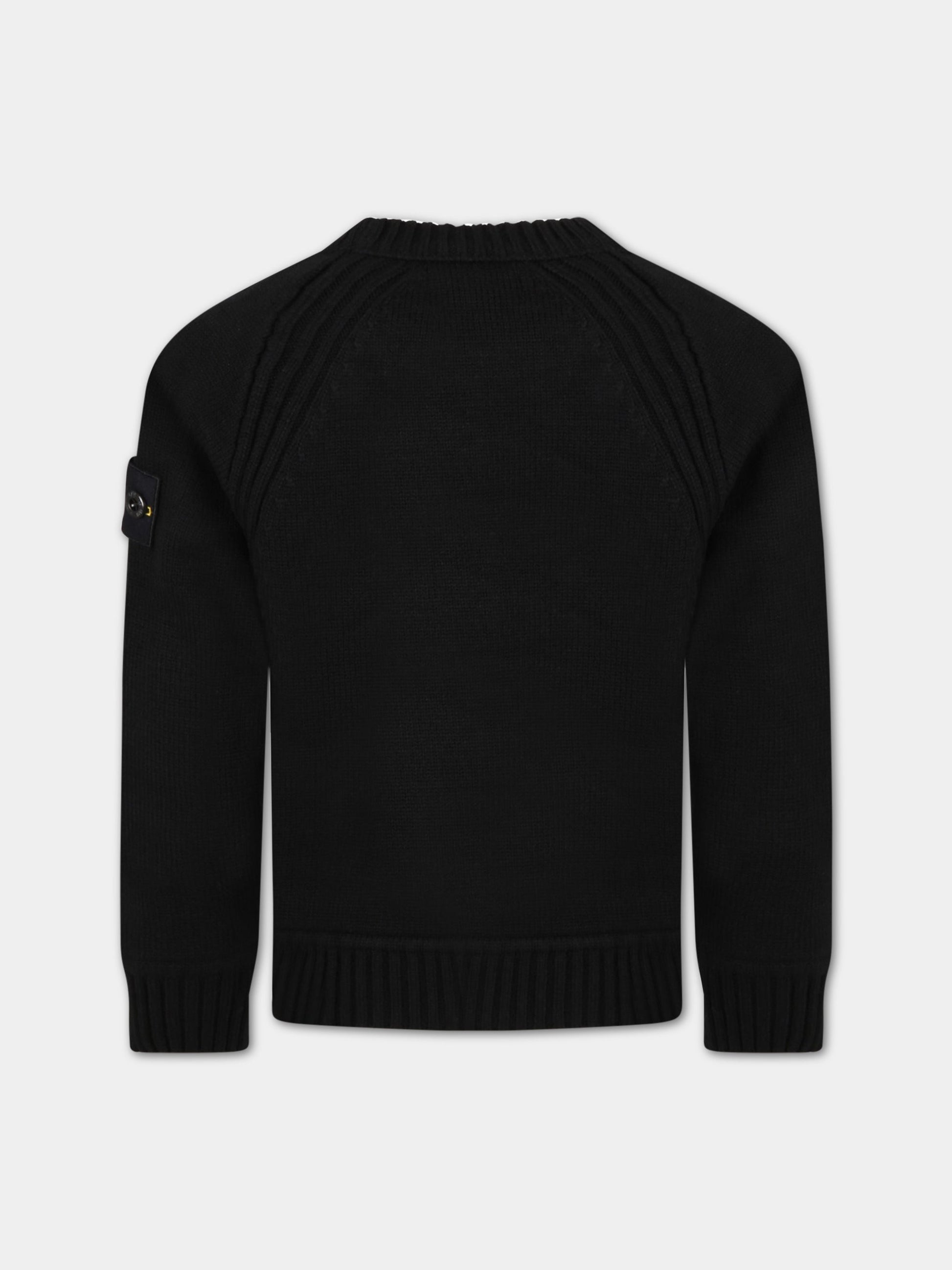 Maglione nero per bambino con iconica bussola,Stone Island Junior,7516515A2 V0029