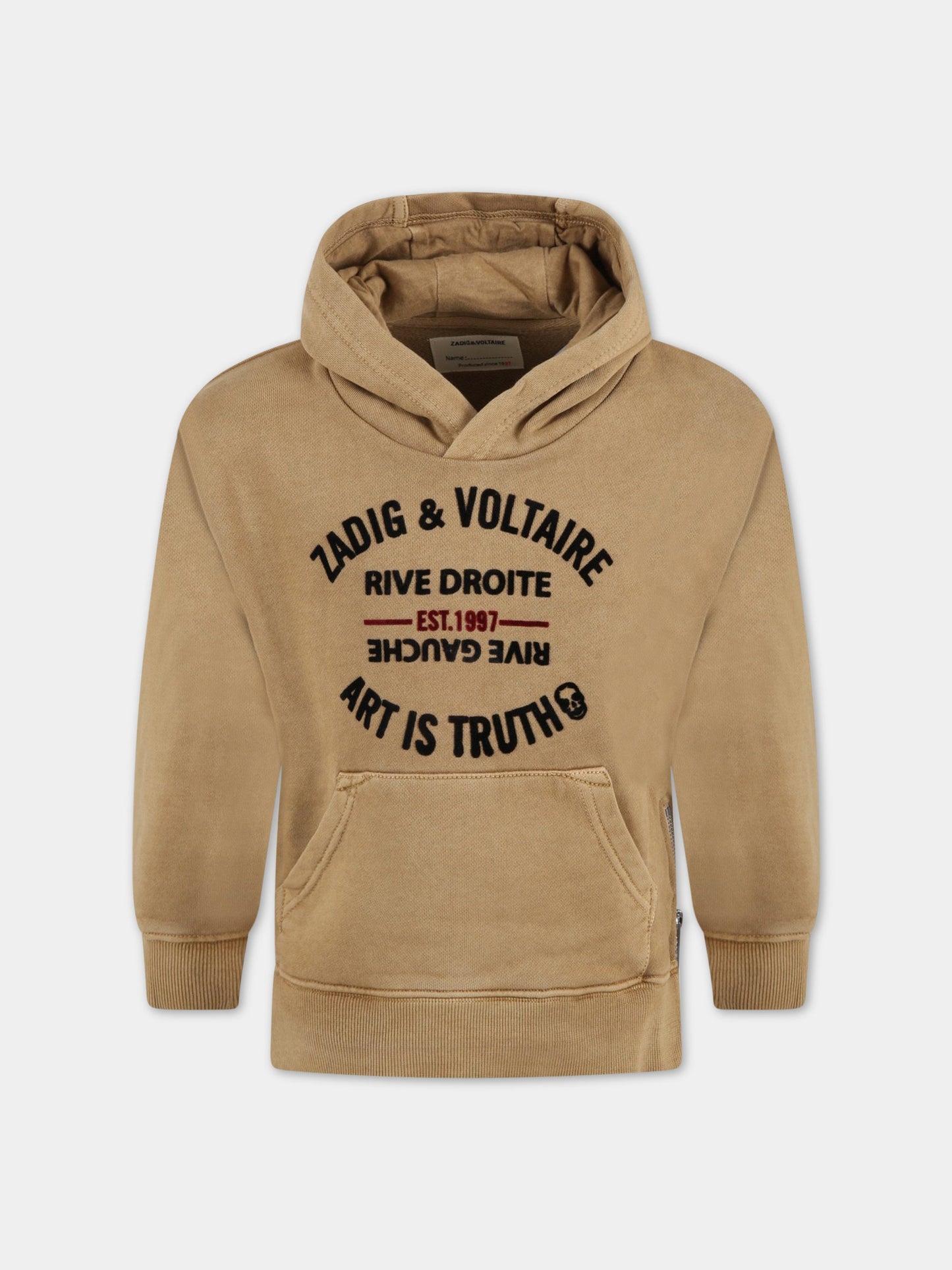 Felpa beige per bambini con logo,Zadig & Voltaire Kids,X25275 260