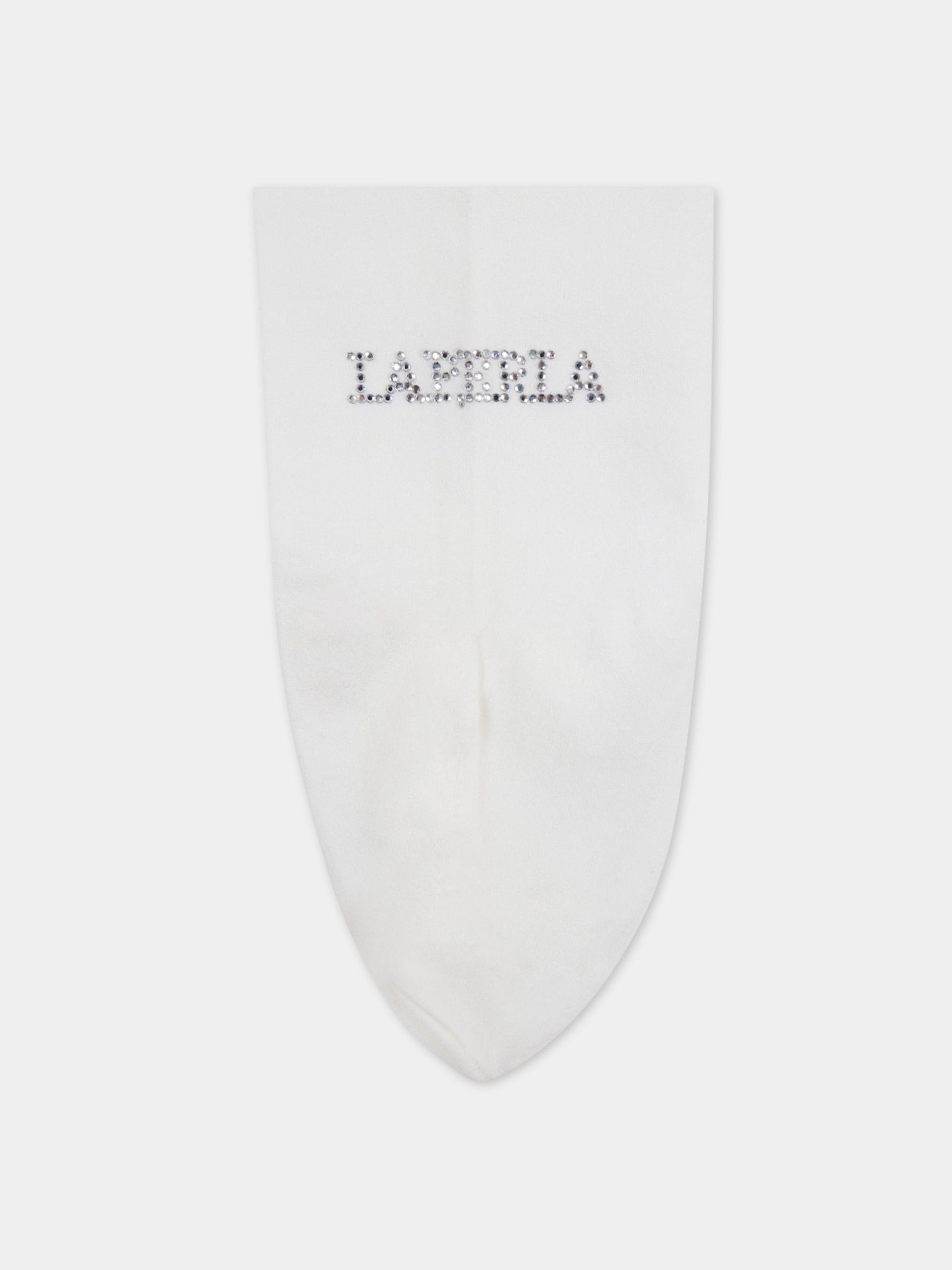 Collant avorio per bambina con strass,La Perla,48828 X1