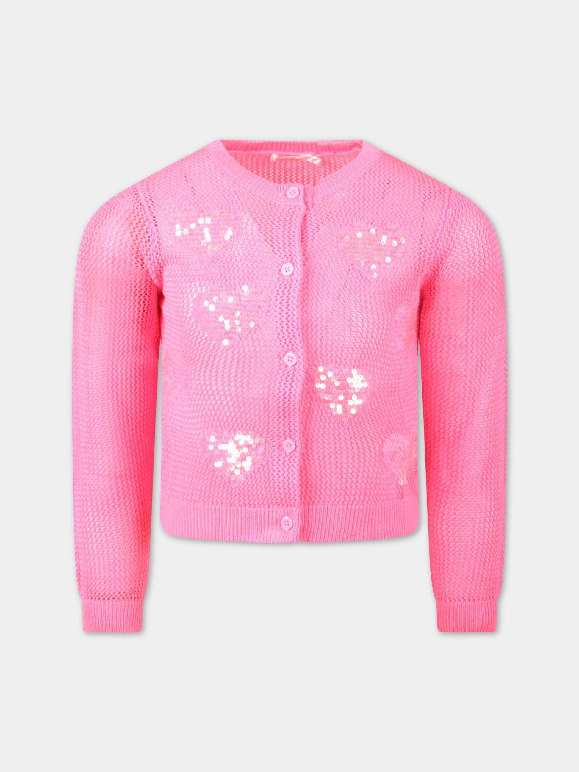 Cardigan fucsia per bambina con paillettes,Billieblush,U15952 47T