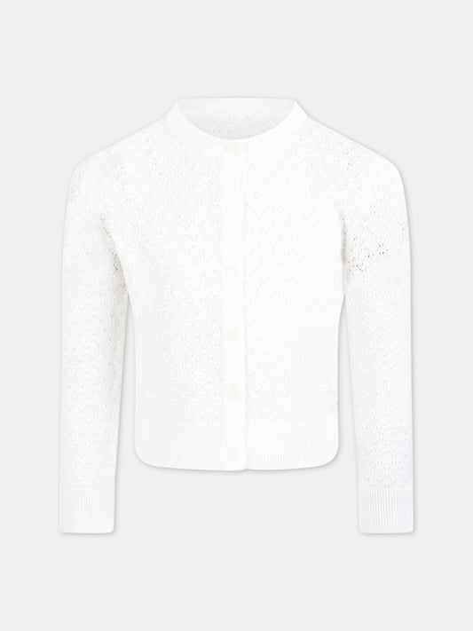 Cardigan bianco per bambina con logo,Dolce & Gabbana Kids,L5KWF8 JACMR W0800