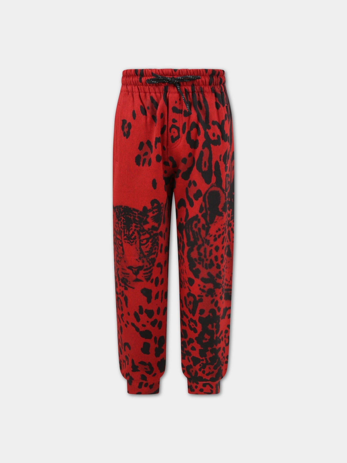 Pantalone rosso per bambino con stampa animalier,Dolce & Gabbana Kids,L4JPEM G7BUQ HRTYN