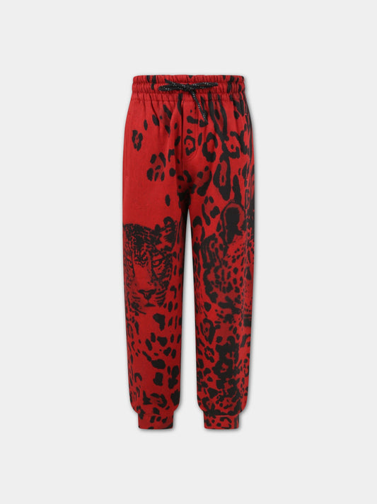 Pantalone rosso per bambino con stampa animalier,Dolce & Gabbana Kids,L4JPEM G7BUQ HRTYN