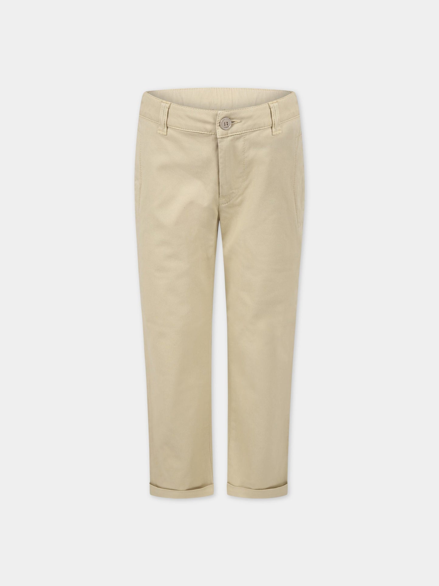 Pantaloni beige per bambino con patch logato metallizzato,Dondup Kids,DMPA175 CE224 XD002 0001