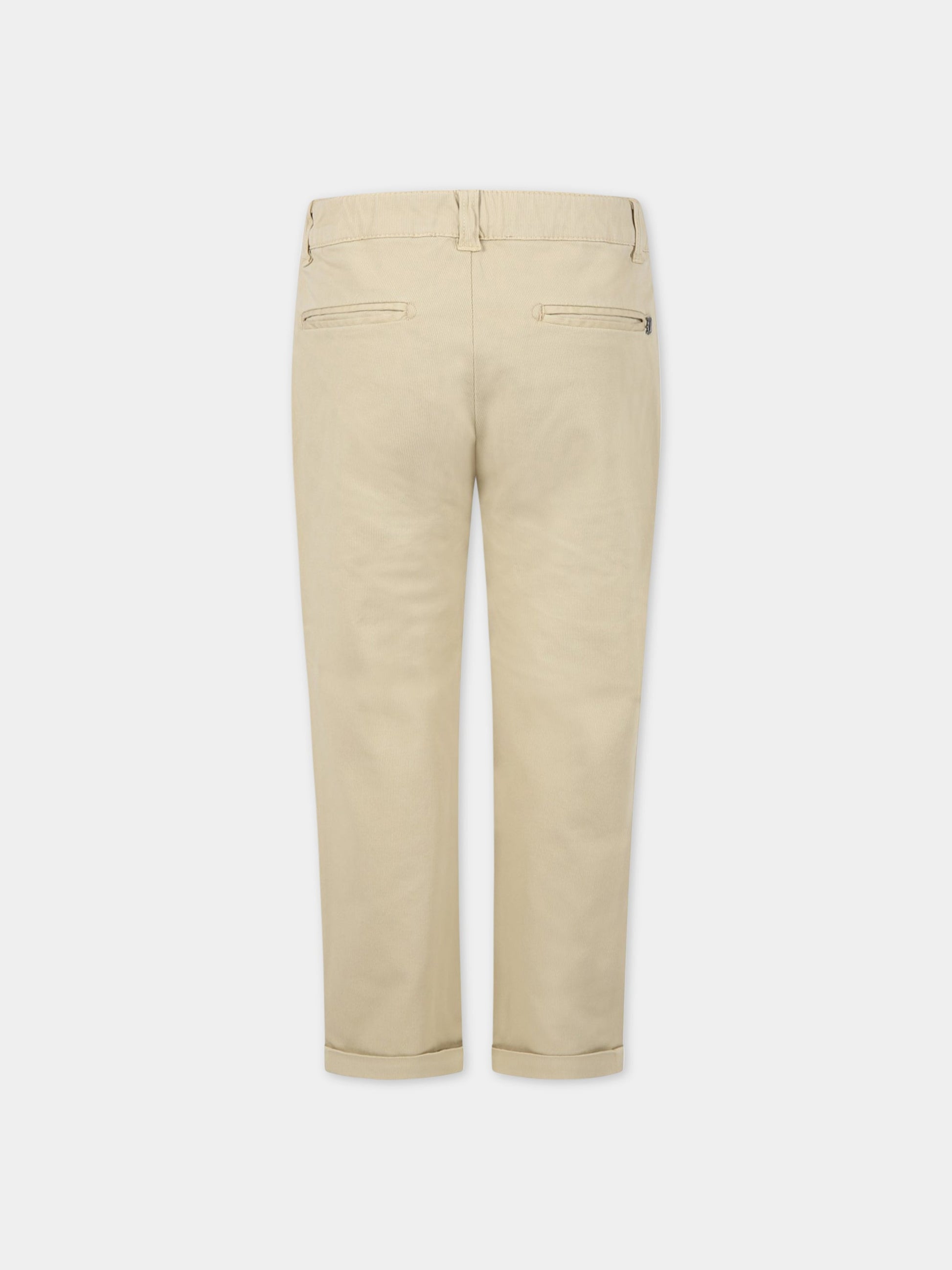 Pantaloni beige per bambino con patch logato metallizzato,Dondup Kids,DMPA175 CE224 XD002 0001