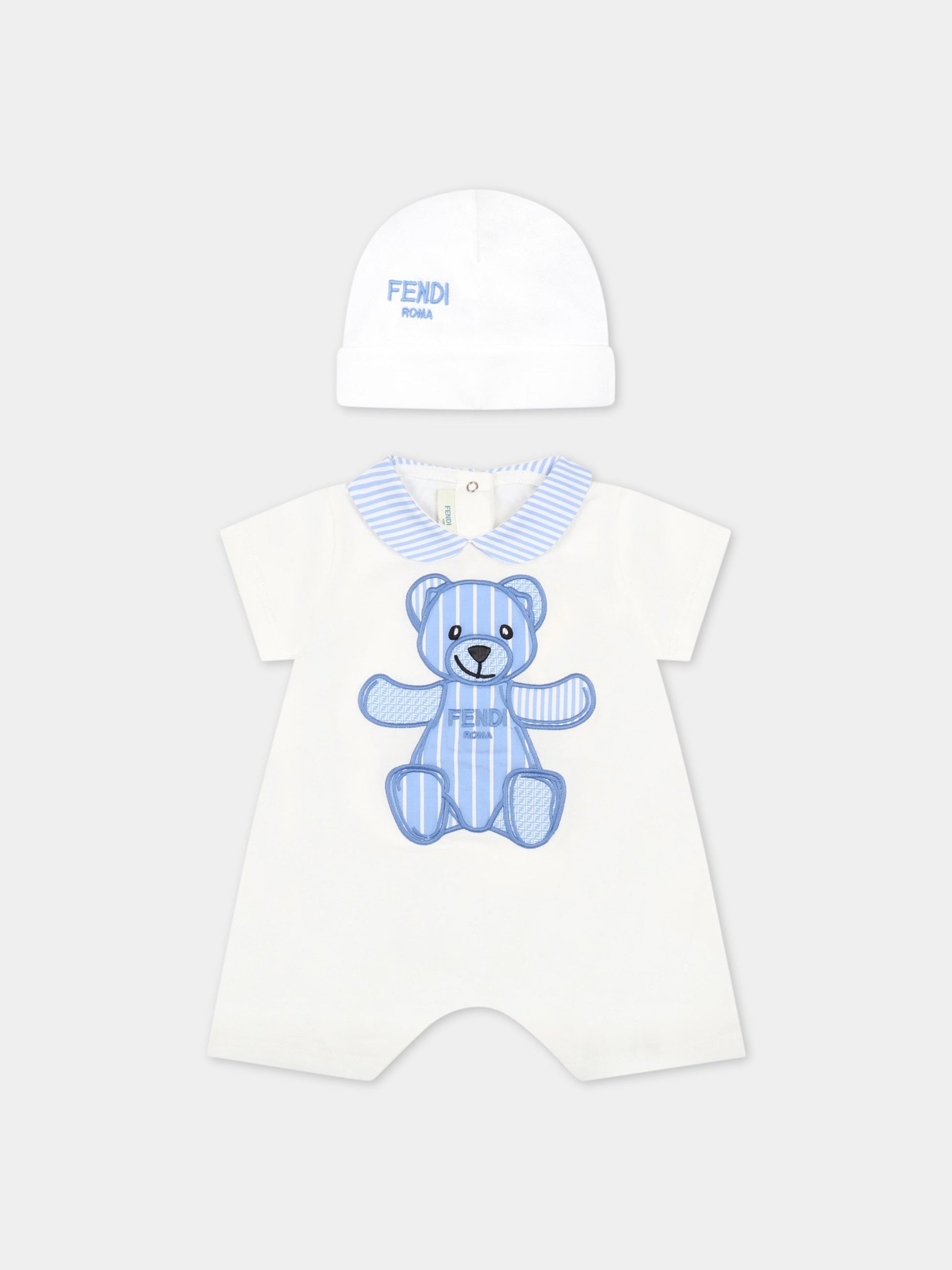 Set bianco per neonato con orso,Fendi Kids,BUK087 ST8 F1FXY