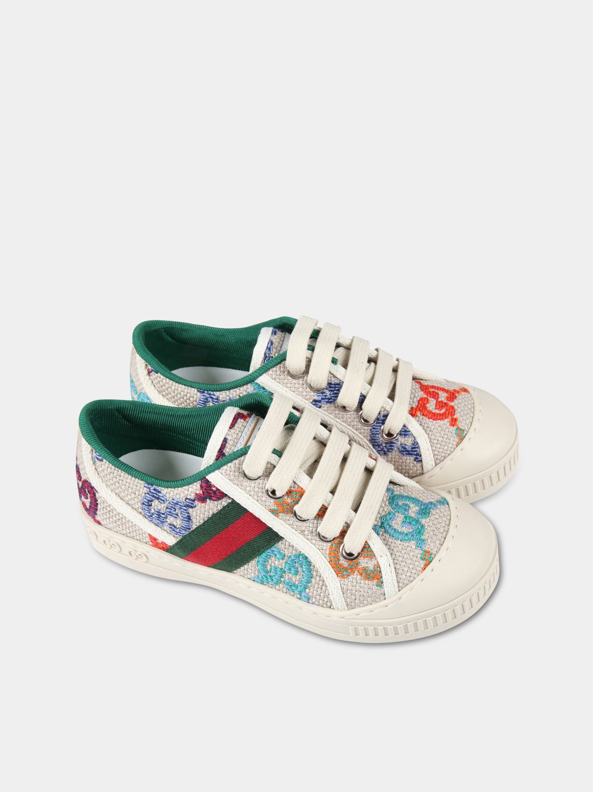 Sneakers beige per bambini con doppia GG,Gucci Kids,682230/29 UFTA0 8467