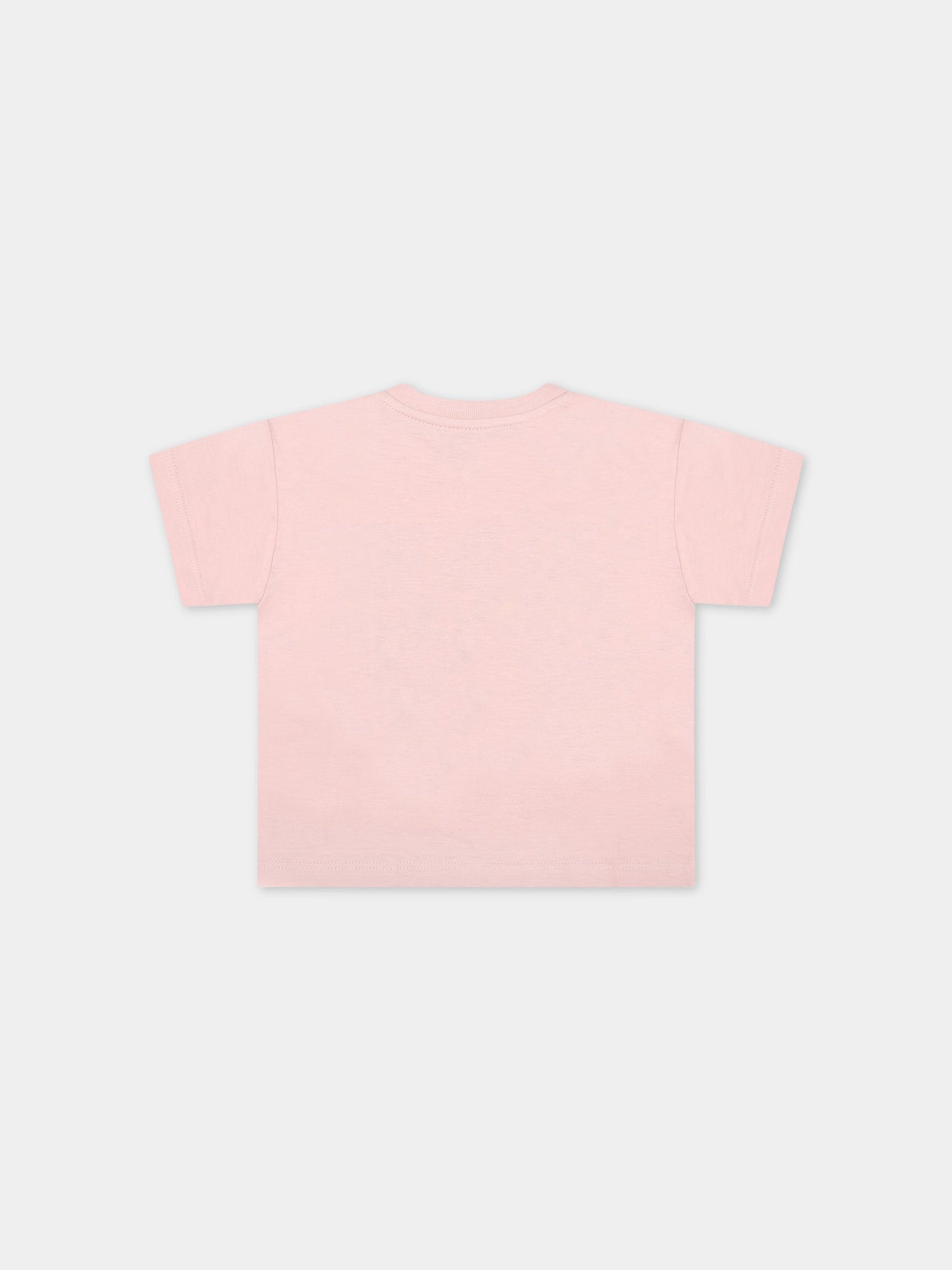 T-shirt rosa per neonata con logo blu e rosso,Gucci Kids,576871 XJDZ8 5407