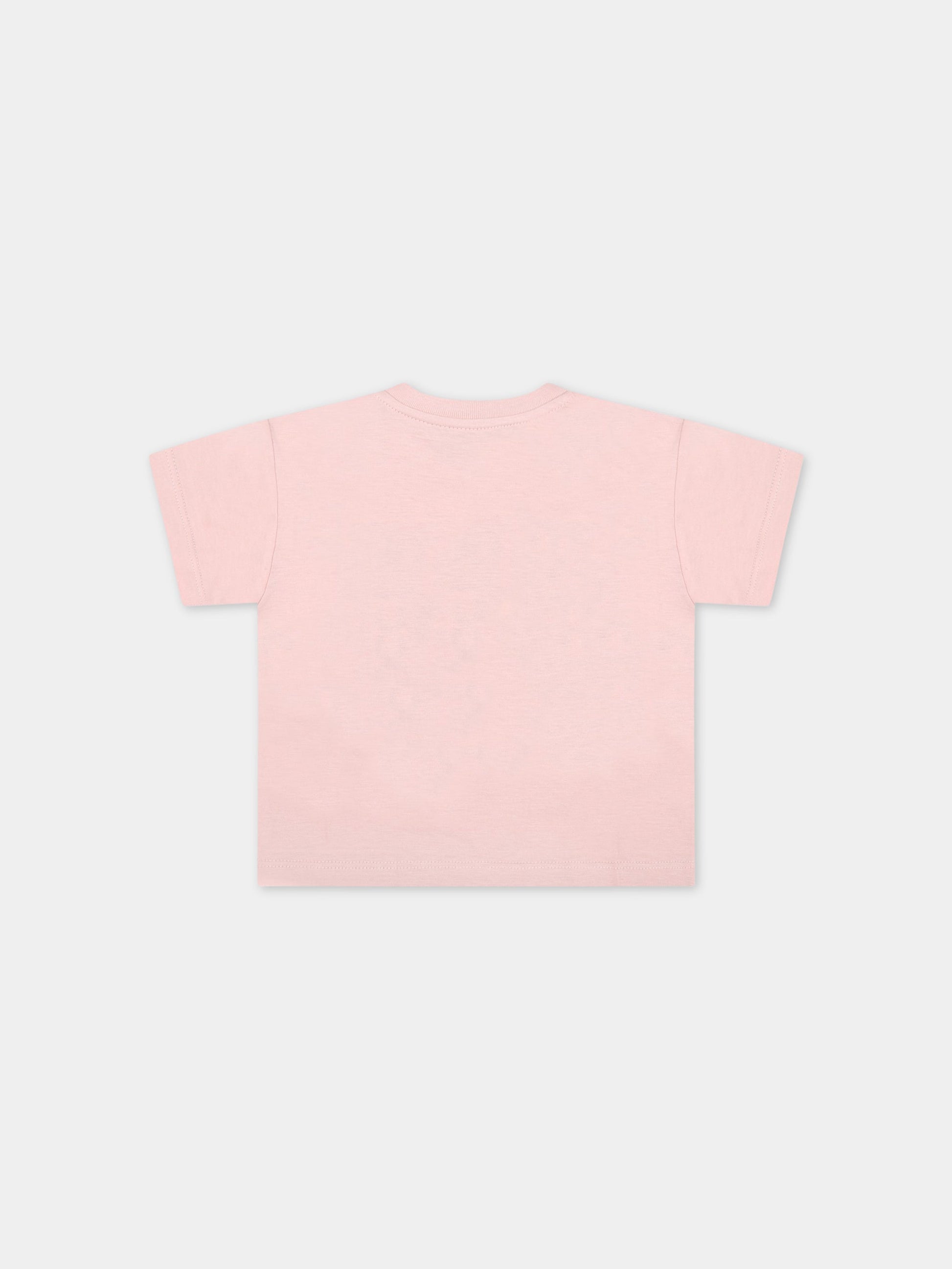 T-shirt rosa per neonata con logo blu e rosso,Gucci Kids,576871 XJDZ8 5407