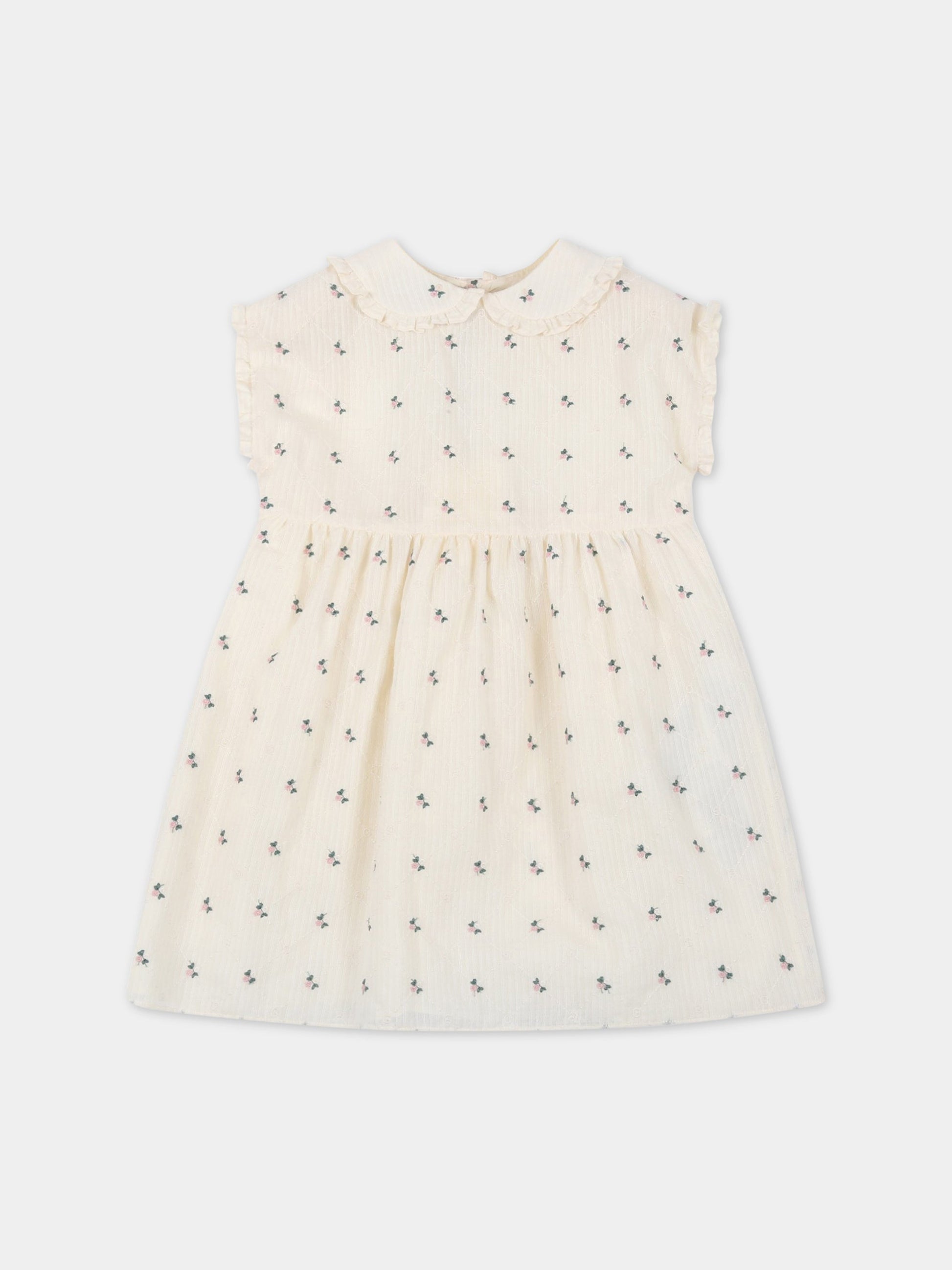 Vestito avorio per neonata con fiori,Gucci Kids,680901 XWAR5 9370