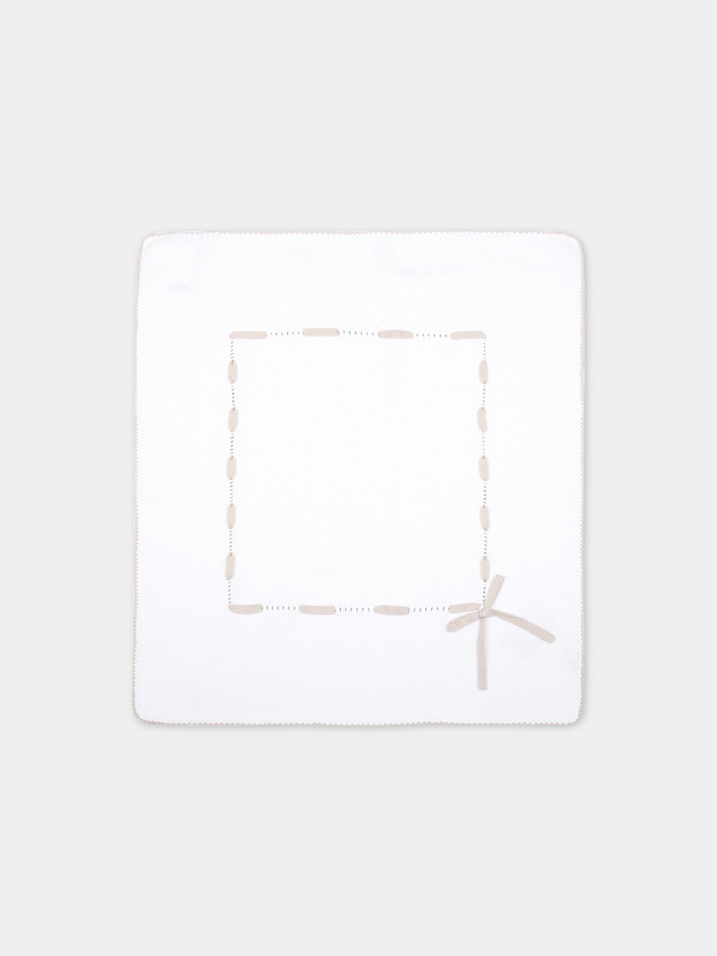 Coperta bianca per neonati con fiocco biege,Little Bear,4000 BIANCO/CORDA