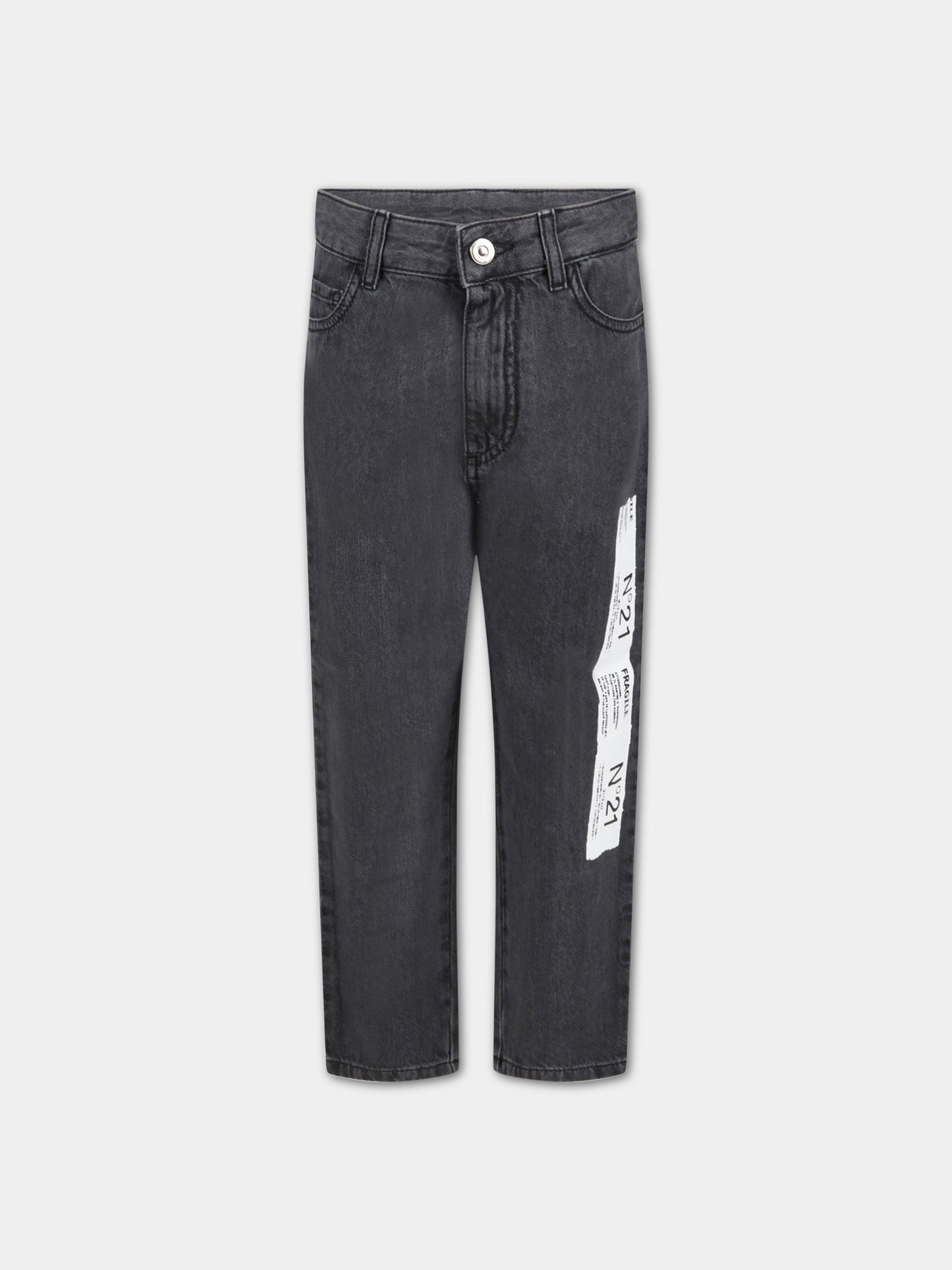 Jeans grigio per bambini con loghi,N°21 Kids,N21006 N0148 N21P65M 0N02