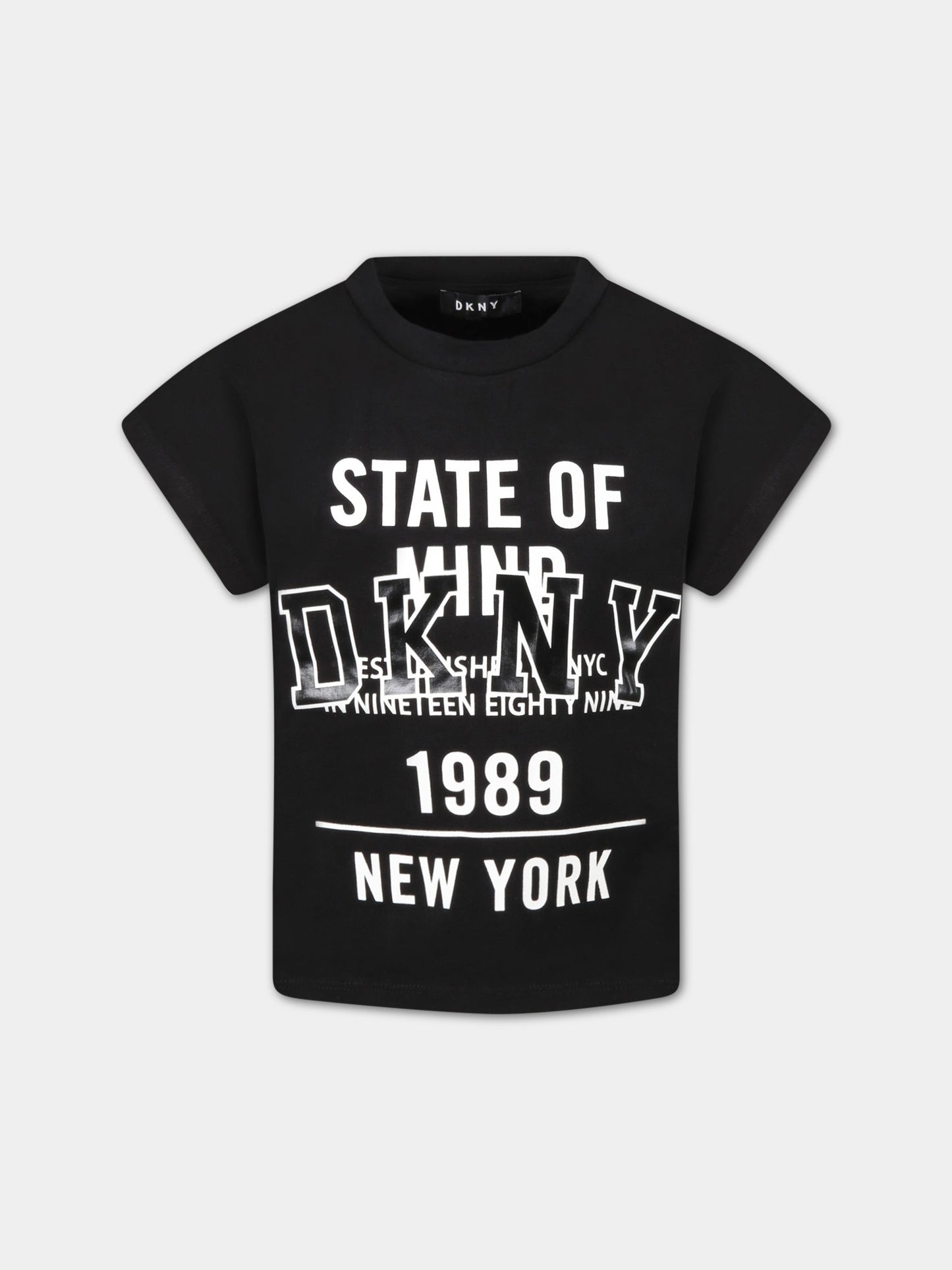 T-shirt nera per bambina con logo,Dkny,D35S01 09B