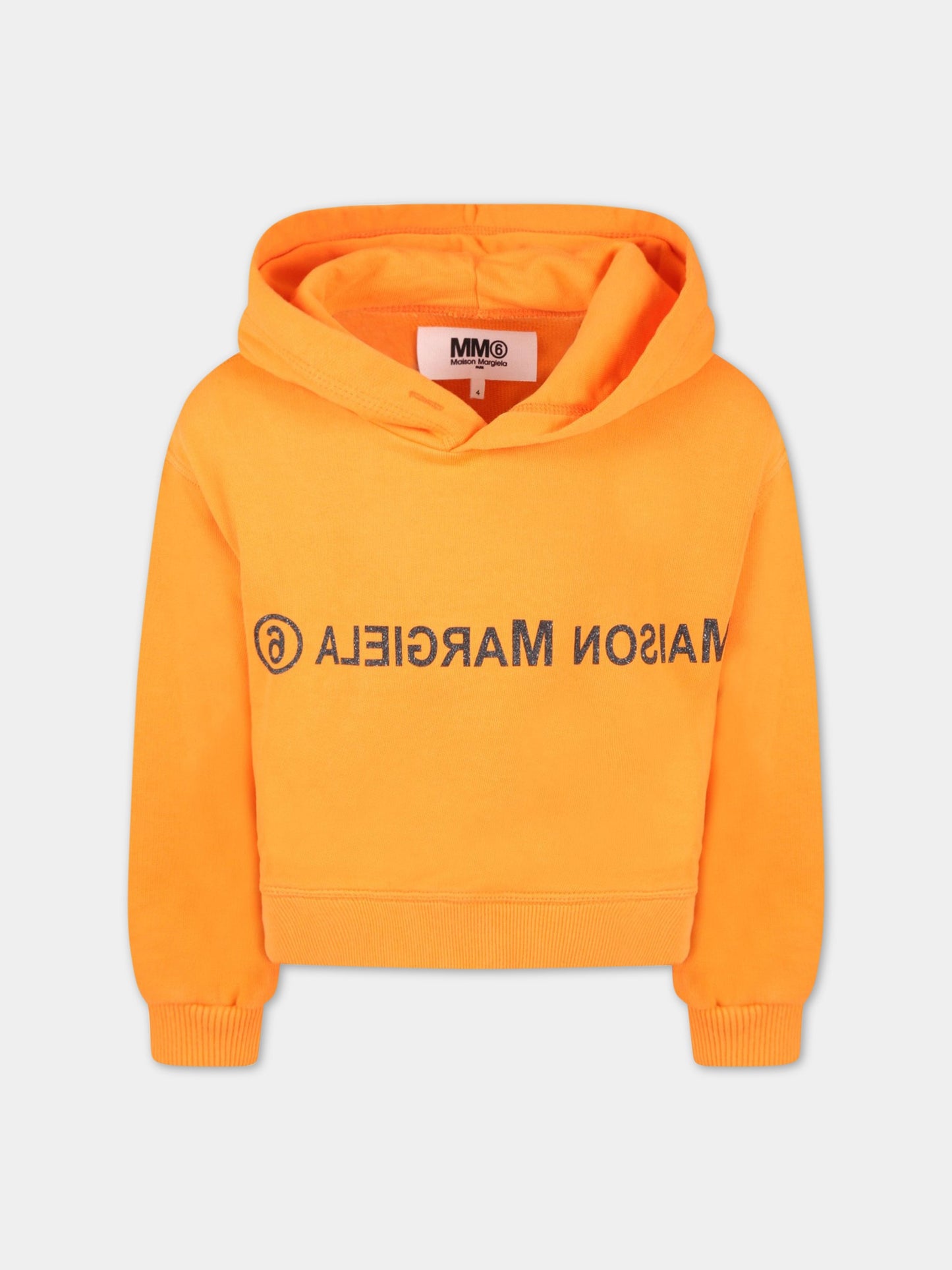 Felpa arancione per bambina con logo nero,Mm6 Maison Margiela,M60151 MM006 M6201