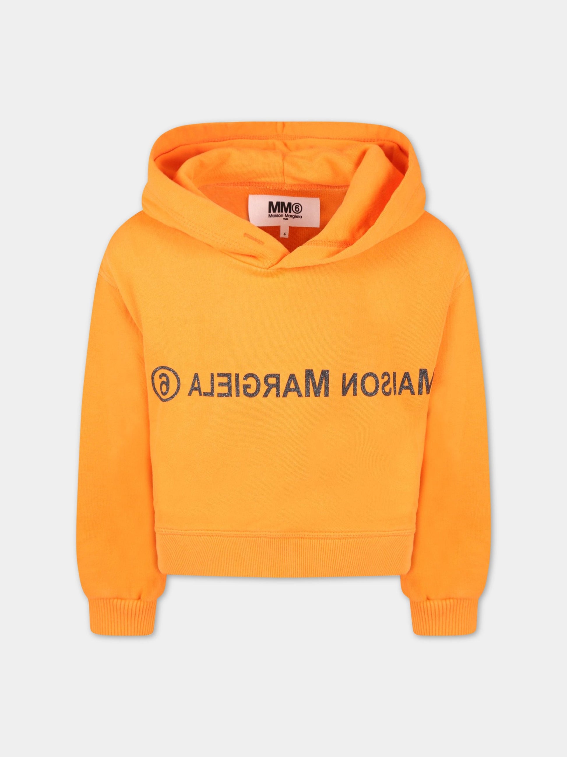 Felpa arancione per bambina con logo nero,Mm6 Maison Margiela,M60151 MM006 M6201